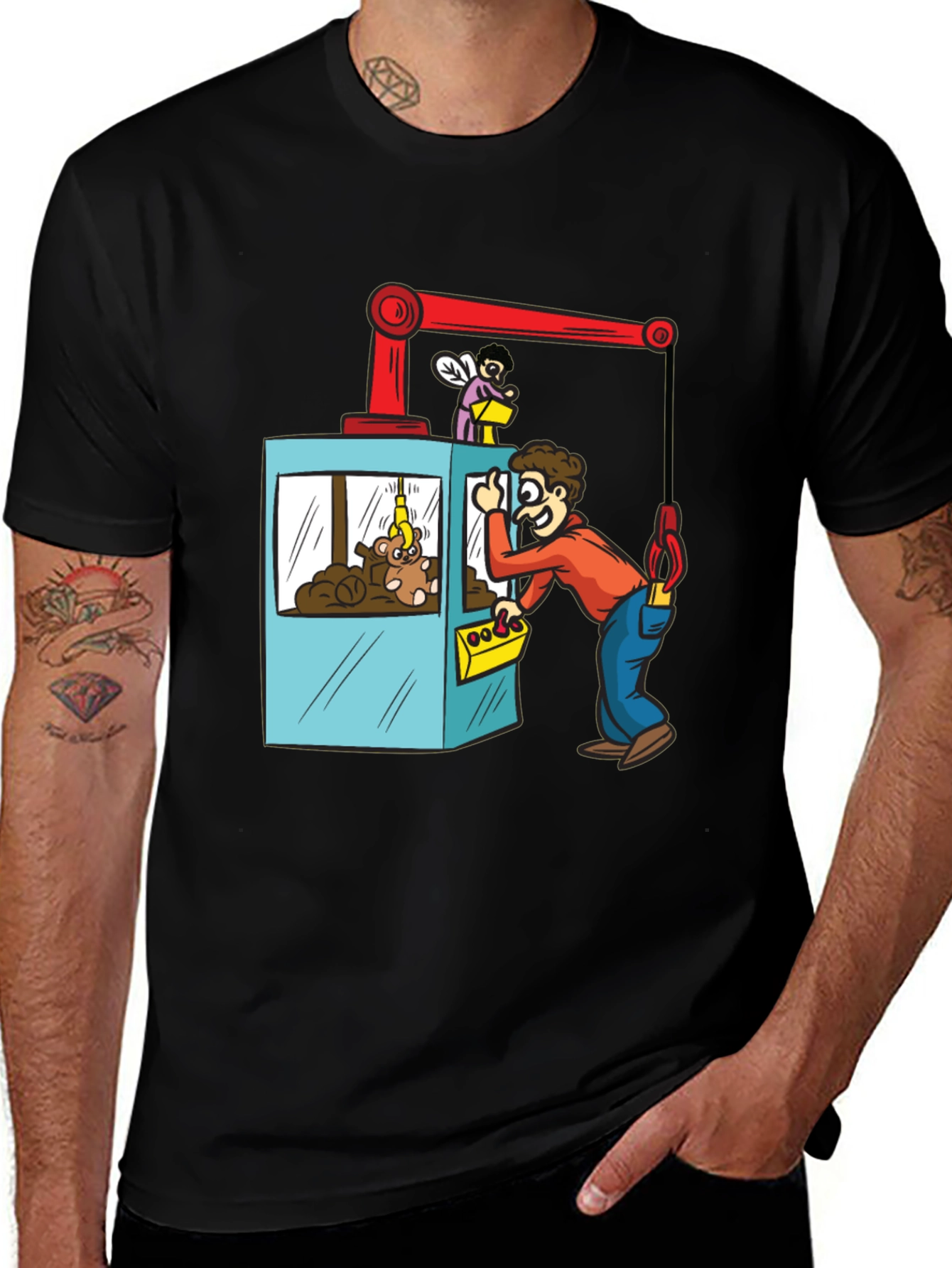 Variant 27 of Cartoon Claw Machine Black T-shirt
