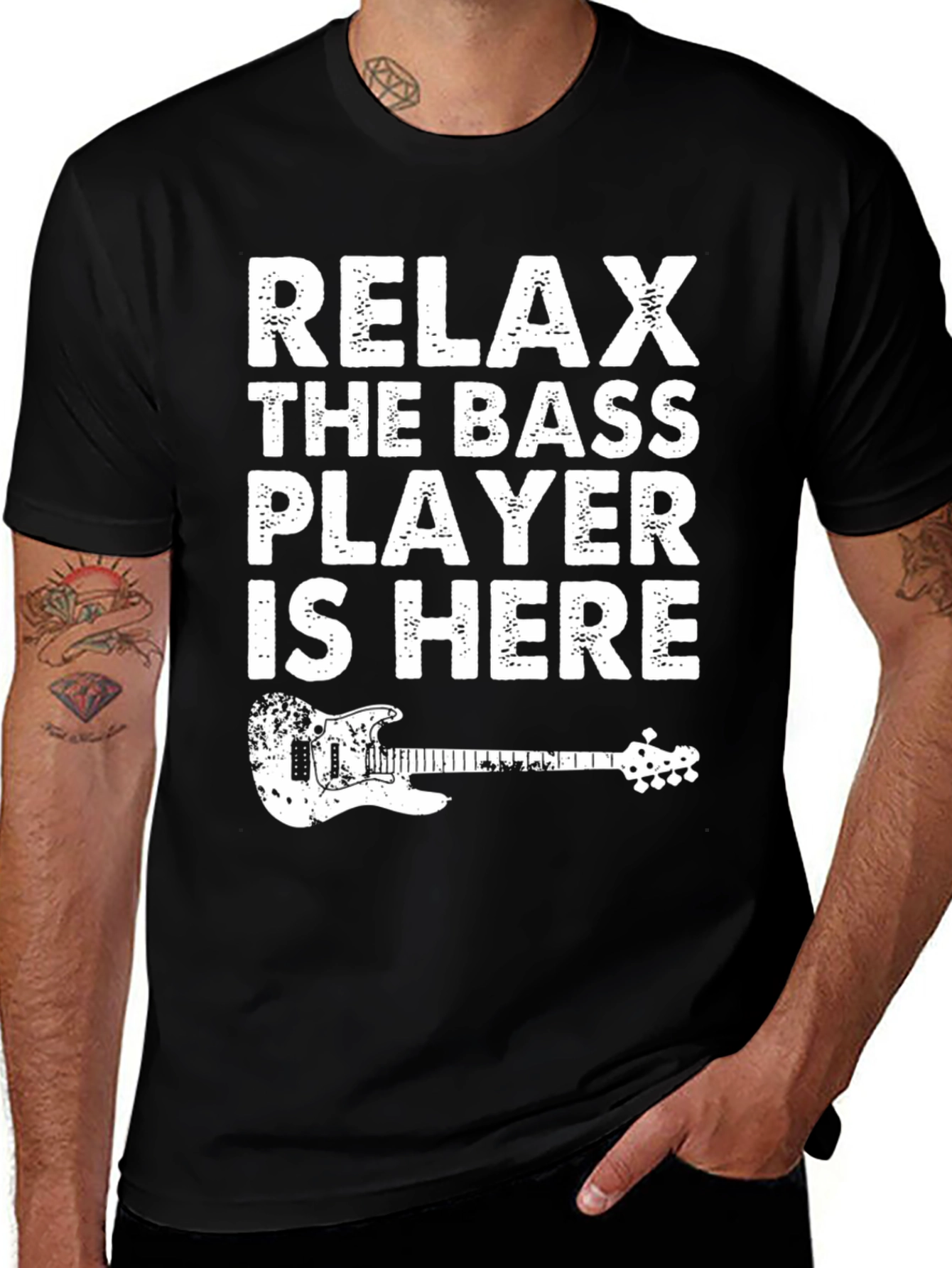Variant 13 of Relax, The Bass Player Is Here Black T-Shirt