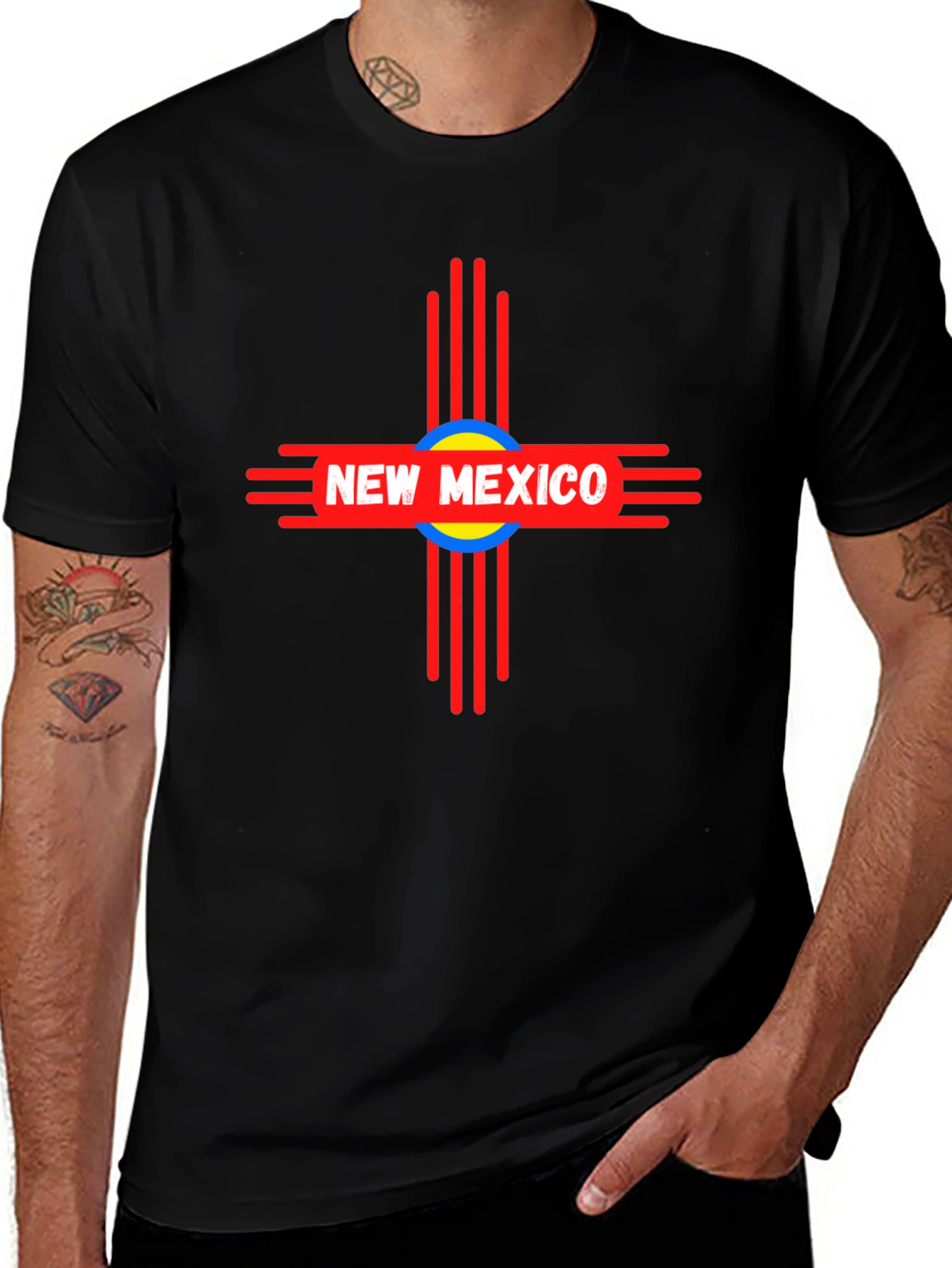 New Mexico Zia Symbol Black Graphic Tee Shirt