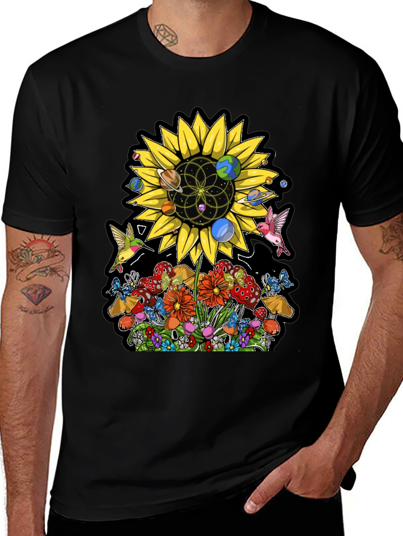 Variant 27 of Sunflower Planets T-Shirt - Nature & Space Design