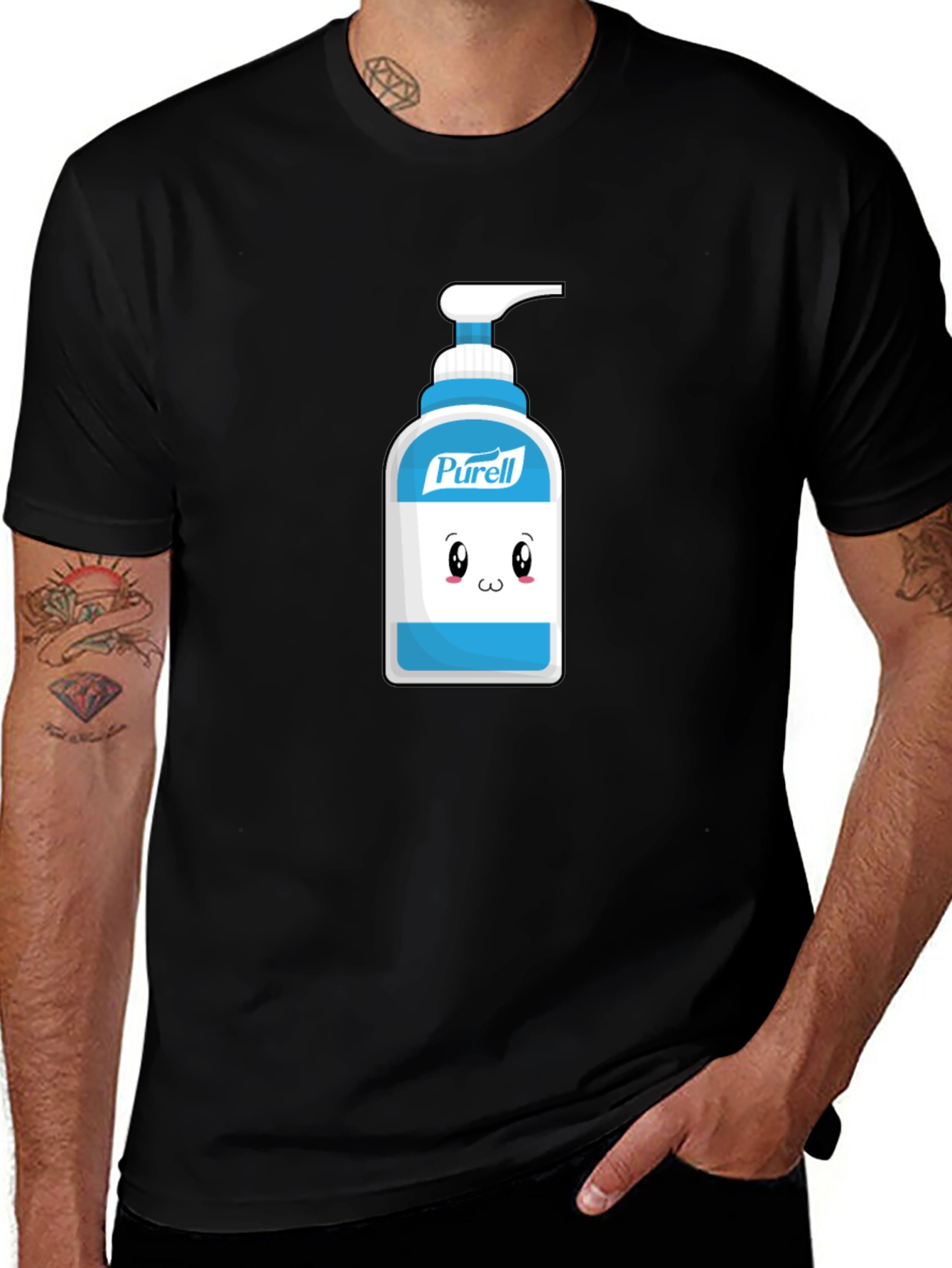 Variant 29 of Cute Hand Sanitizer Graphic Tee - Black Cotton Shirt