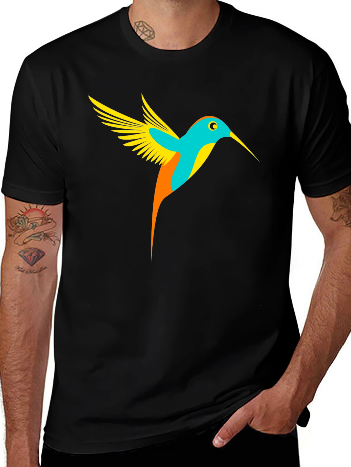 Variant 24 of Hummingbird Graphic Tee - Black Casual T-Shirt