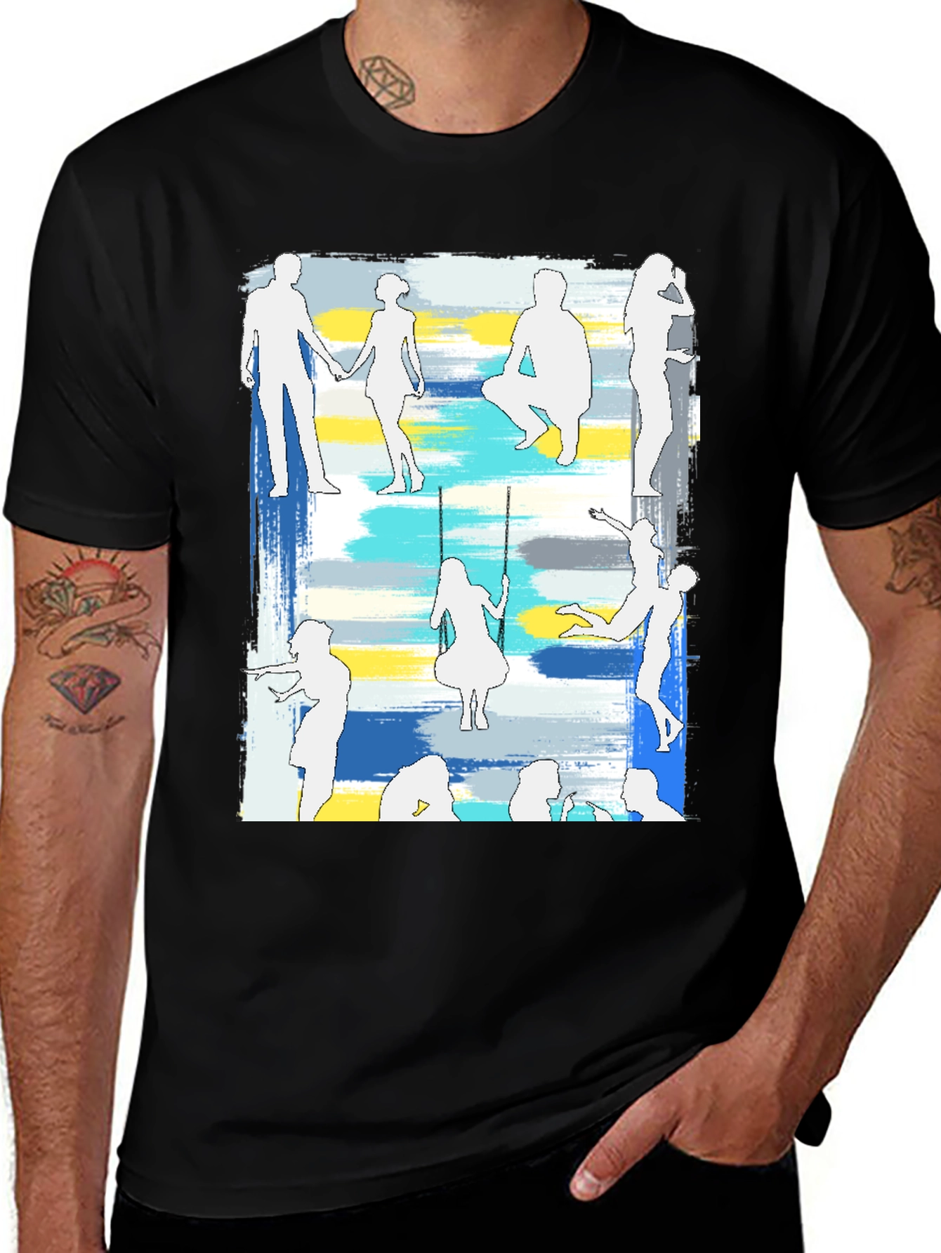 Variant 6 of Silhouette Patterned Black Graphic Tee