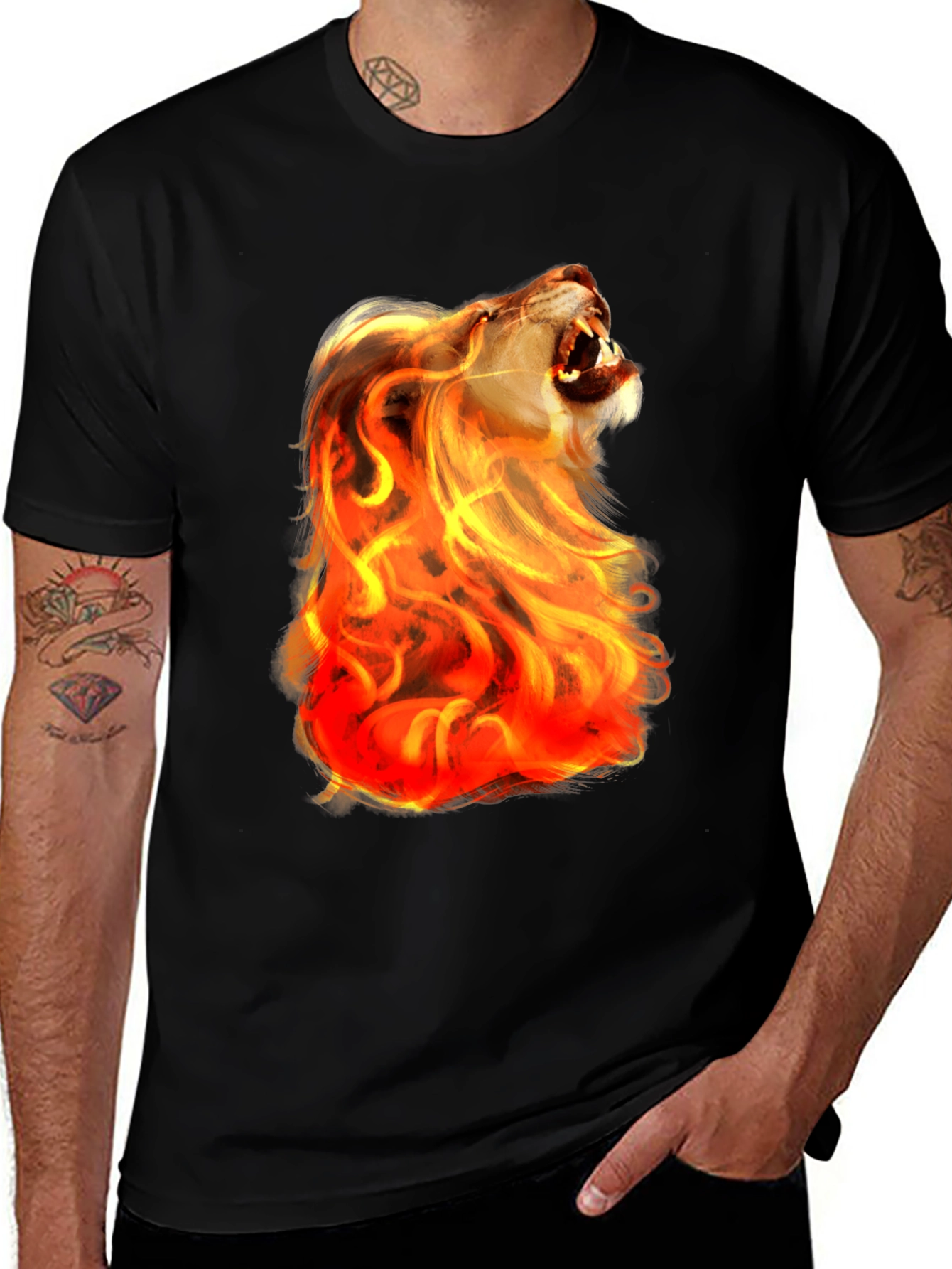 Variant 20 of Fiery Lion Graphic Tee - Bold Black Shirt