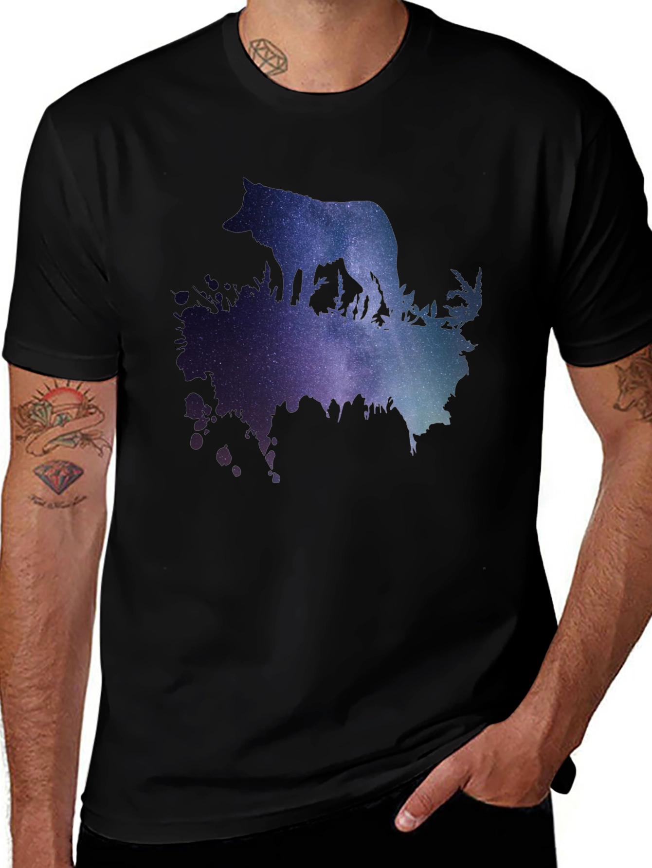 Variant 10 of Galaxy Wolf T-Shirt - Men's Black Tee