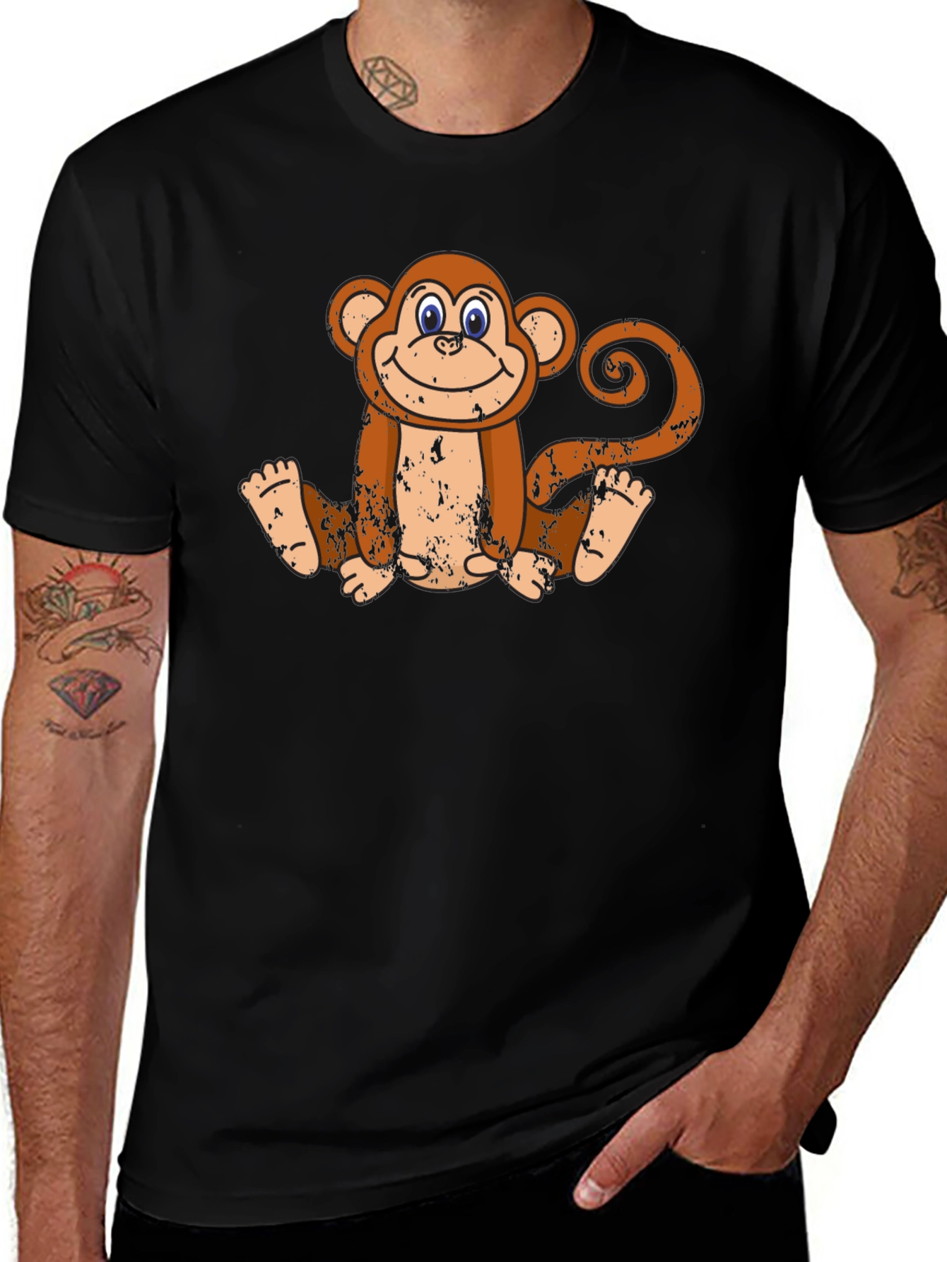 Variant 7 of Smiling Monkey Graphic Tee - Casual Black T-Shirt