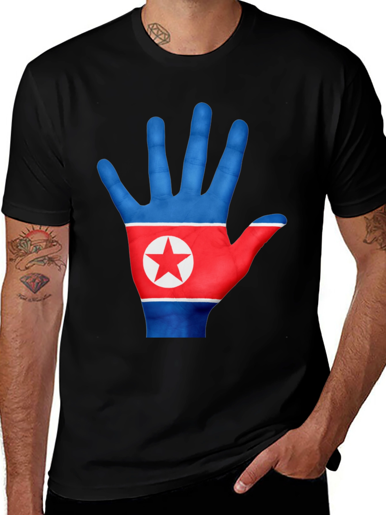 North Korea Flag Hand T-Shirt