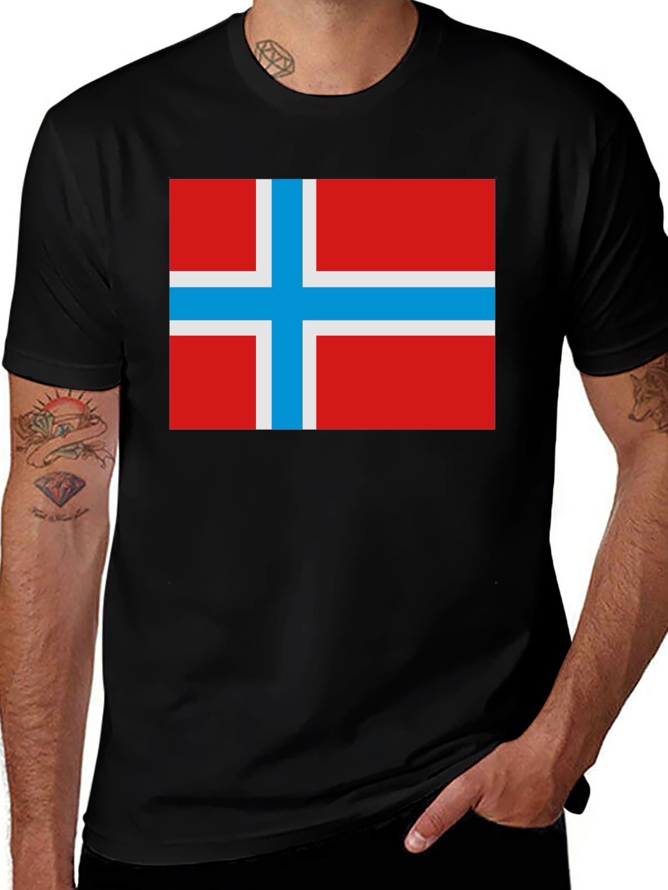 Norway Flag Graphic T-Shirt - Black Crew Neck Tee