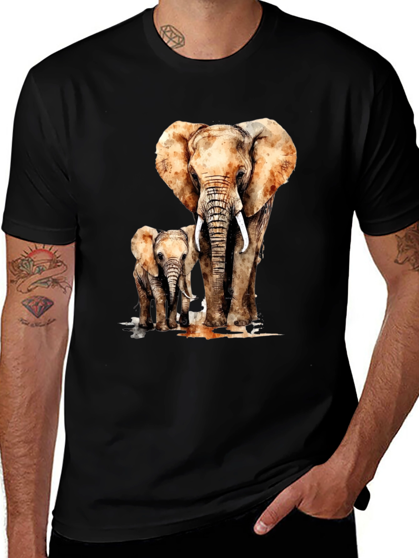 Variant 24 of Elephant Family Watercolor Graphic Tee