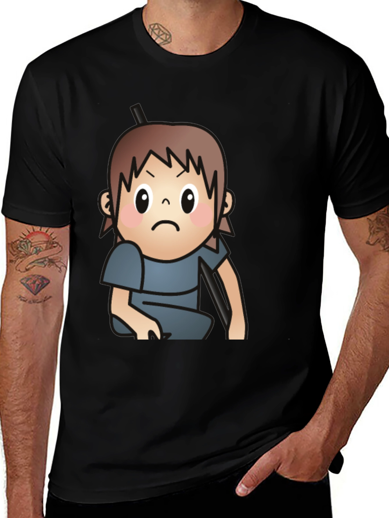 Variant 23 of Grumpy Cartoon Kid Black T-Shirt