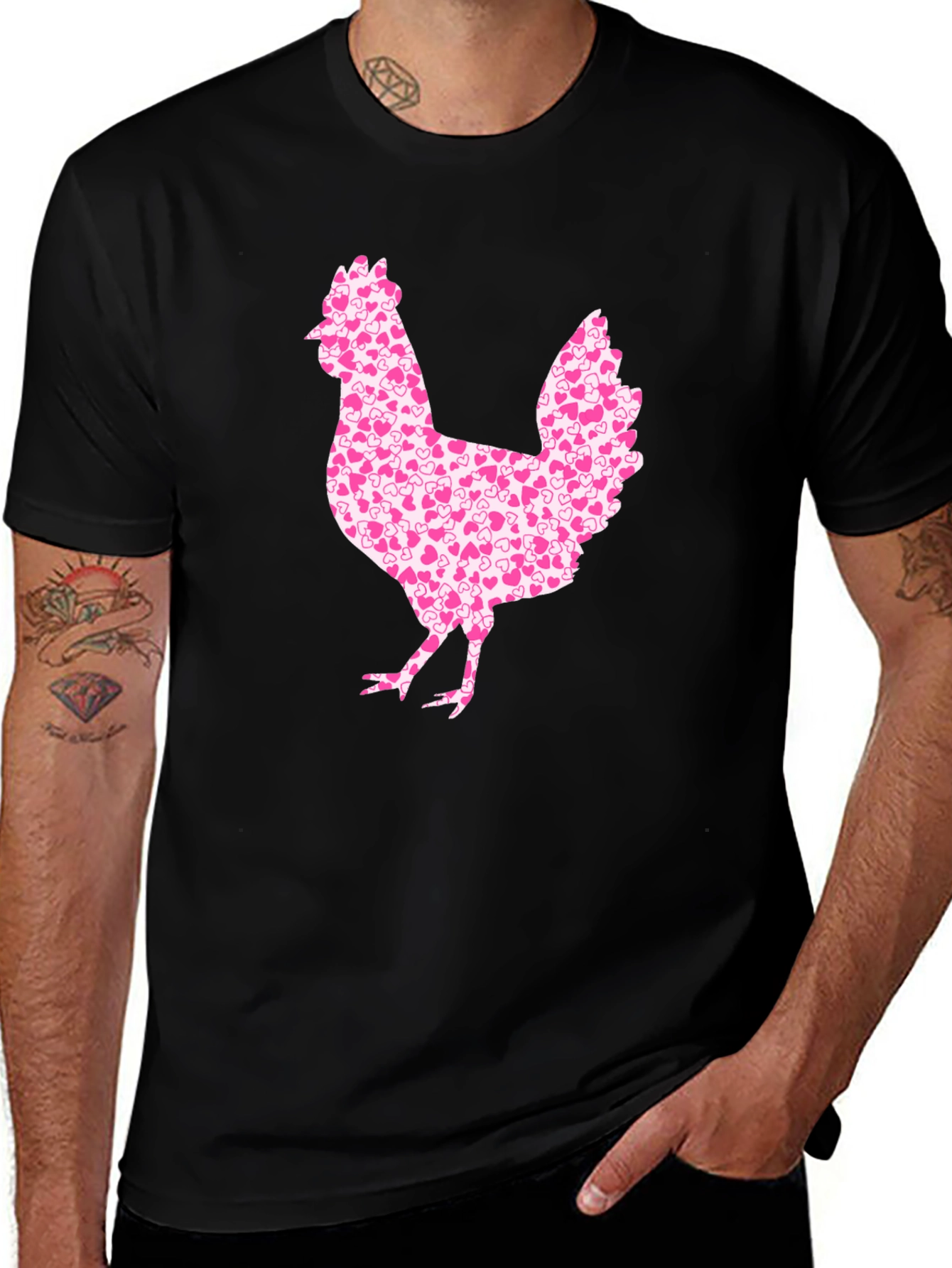 Variant 25 of Chicken Heart Pattern Men's Black T-Shirt