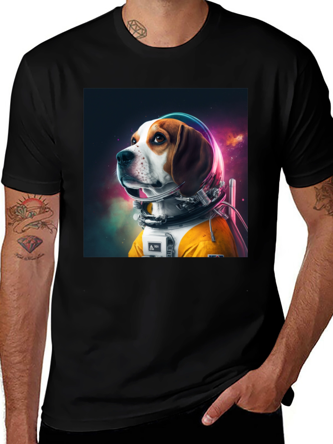 Variant 7 of Astronaut Dog Graphic Tee - Cool Space Beagle Shirt