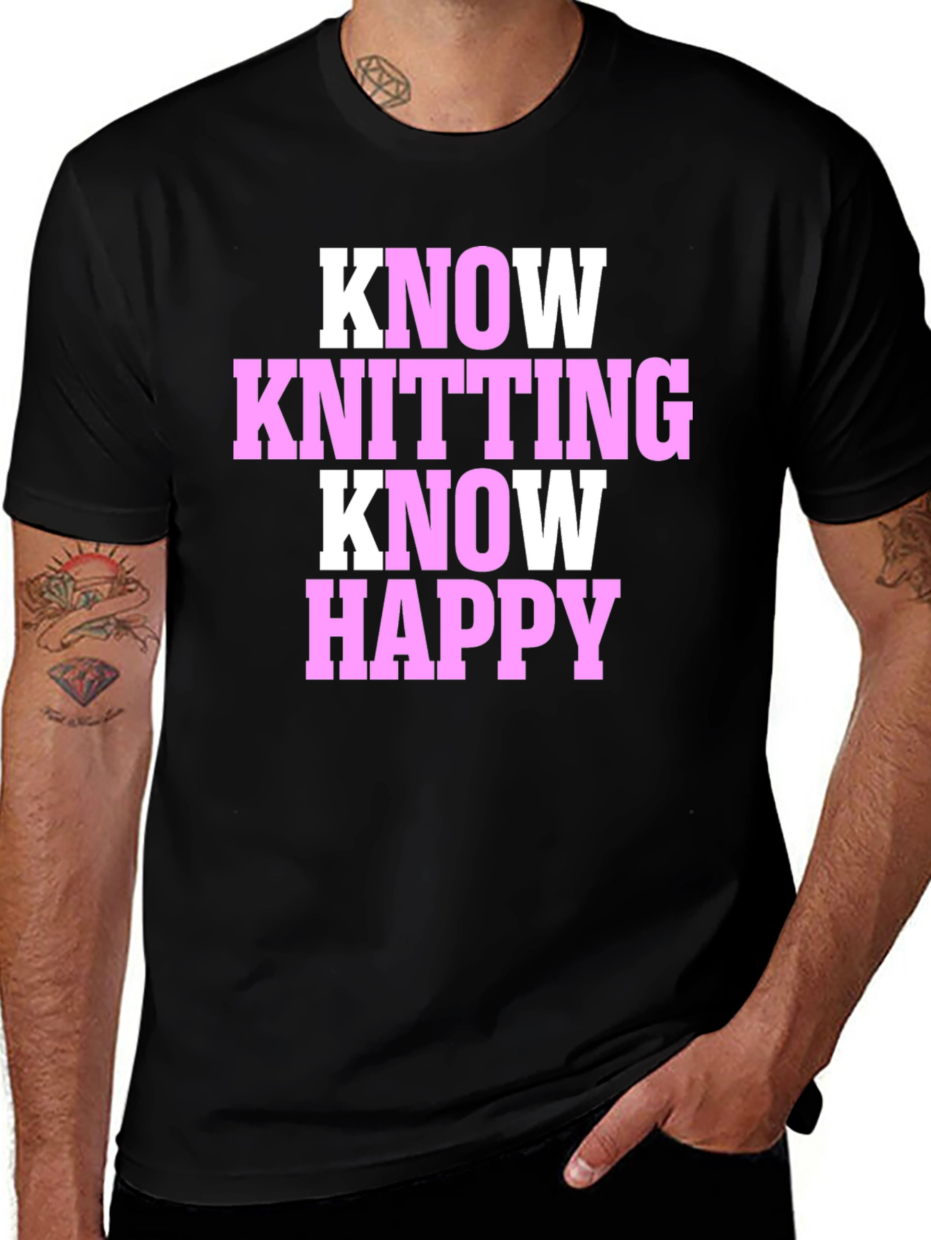 Variant 12 of Know Knitting, Know Happy Black T-Shirt
