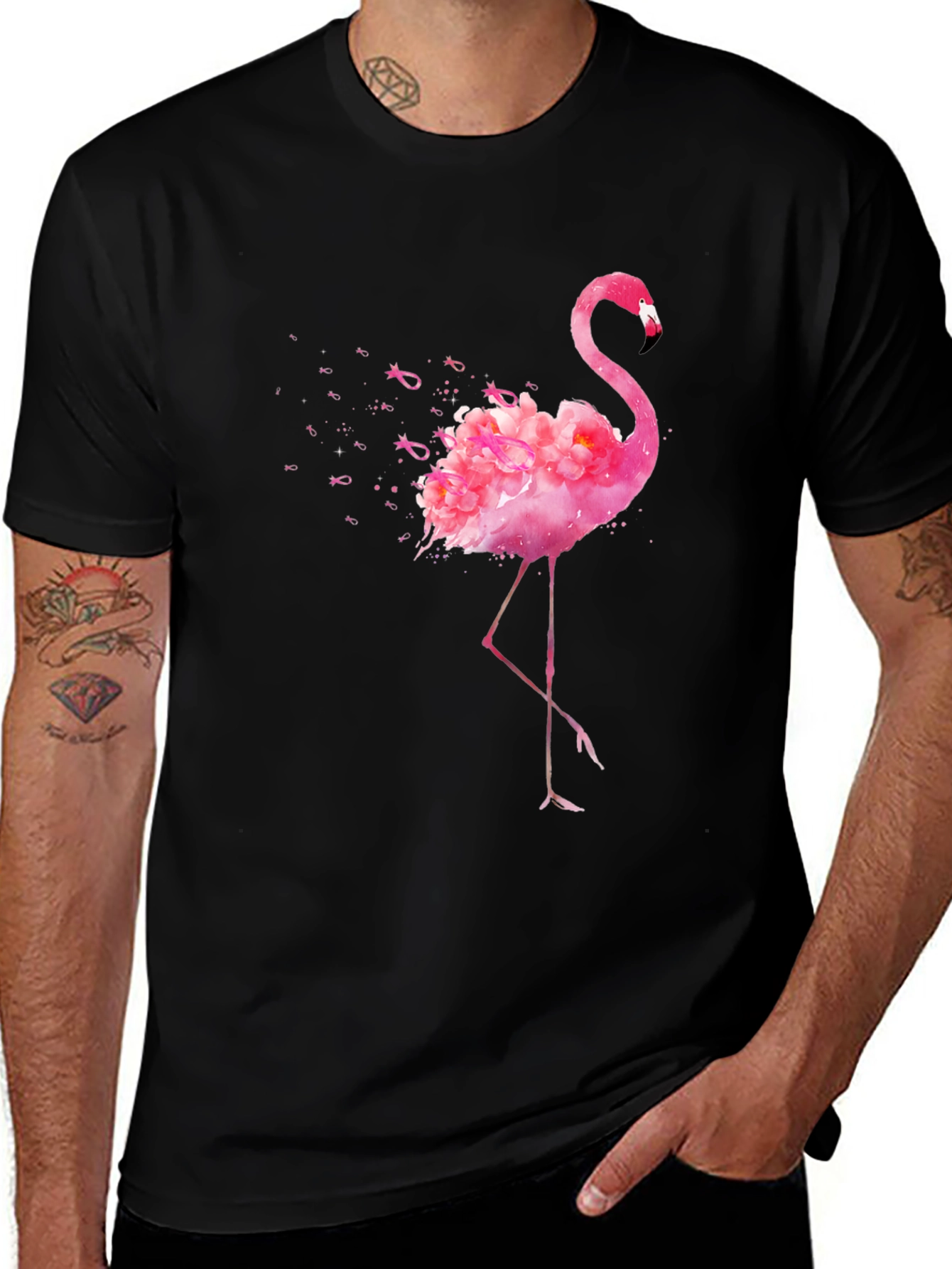 Variant 27 of Pink Flamingo Breast Cancer Awareness Graphic Tee