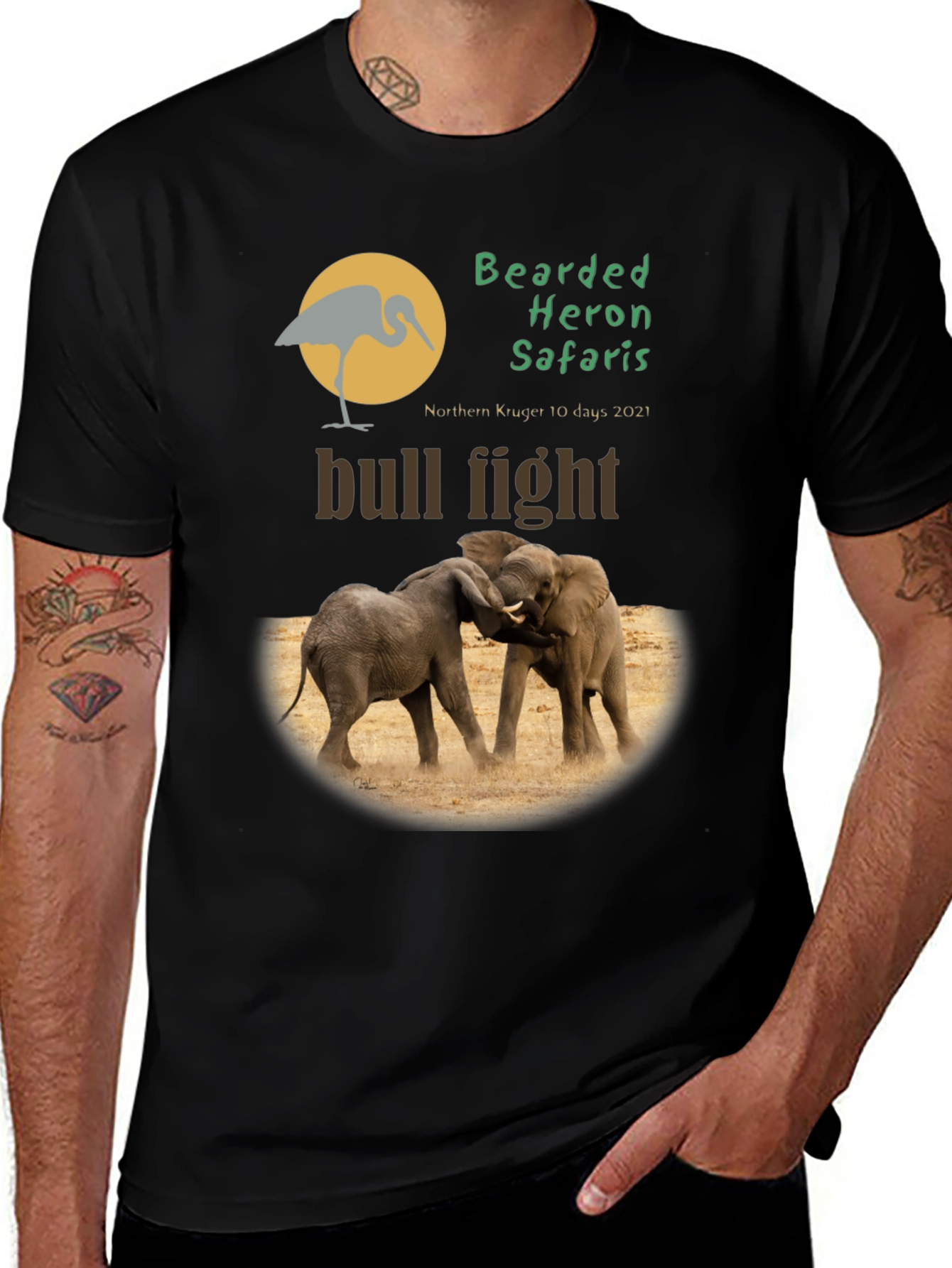 Bearded Heron Safaris Bull Fight Black T-Shirt