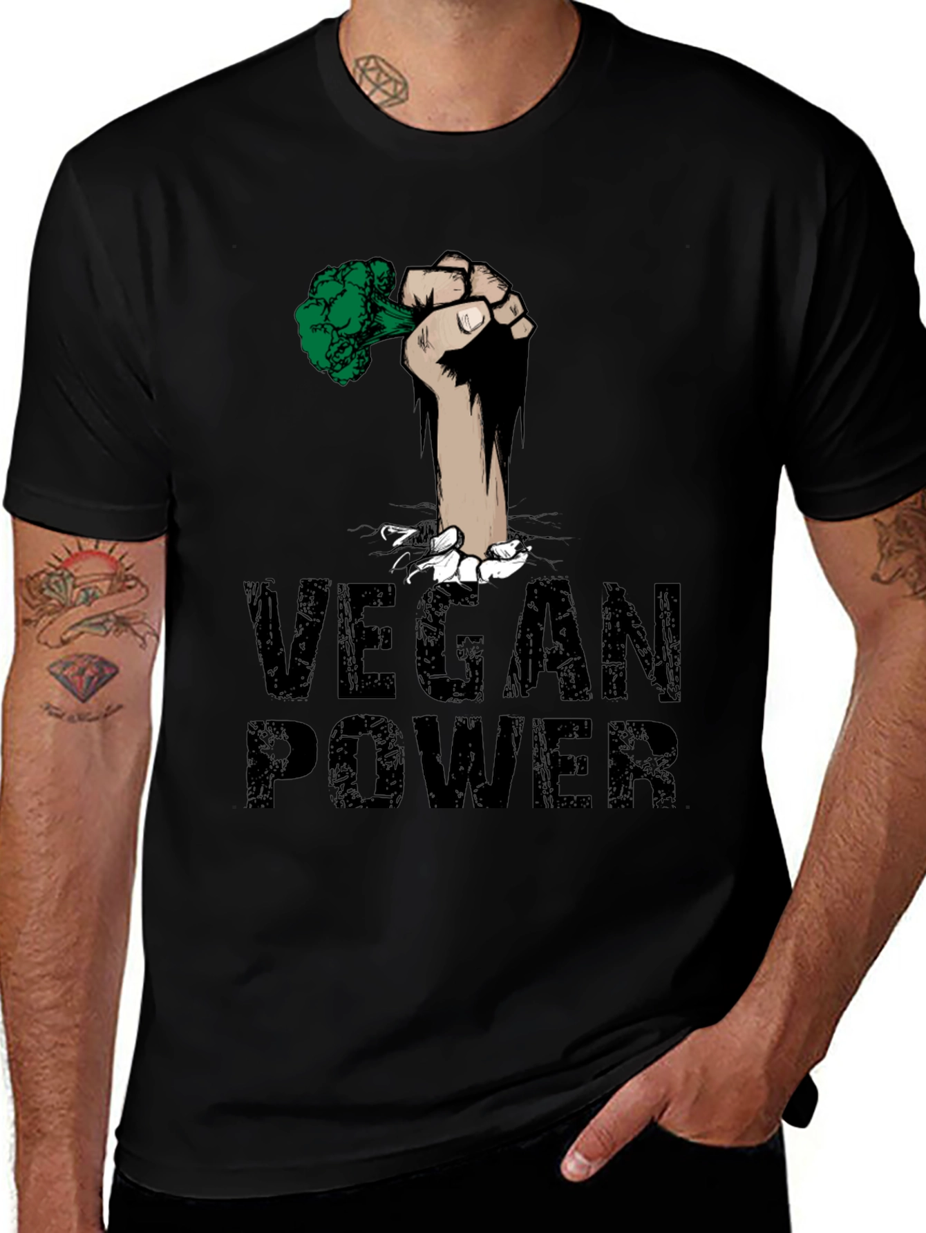 Variant 15 of Vegan Power Fist T-Shirt - Broccoli Strength