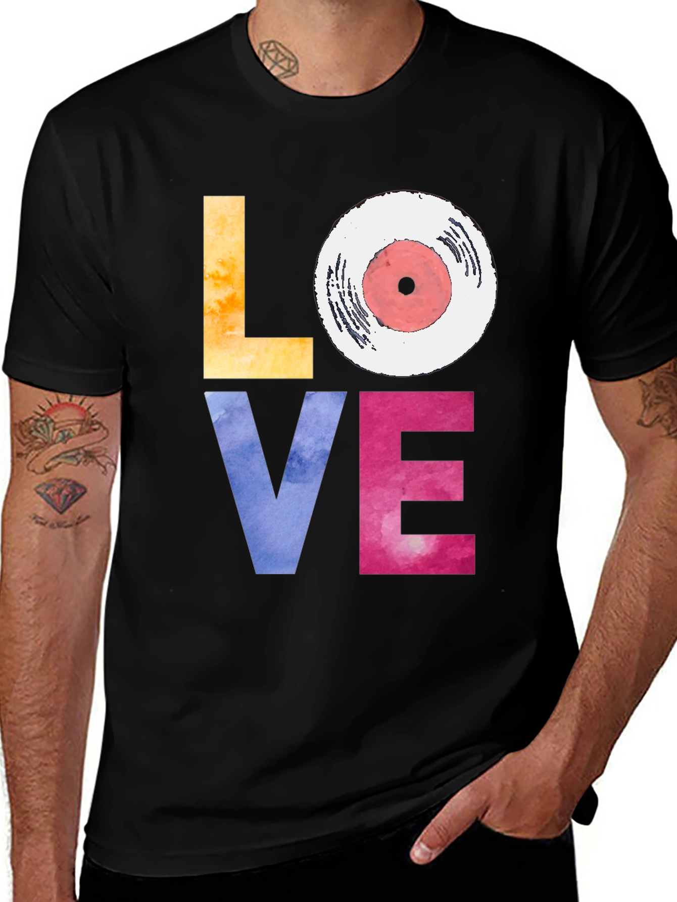 Variant 17 of Love Vinyl Record Graphic Black T-Shirt