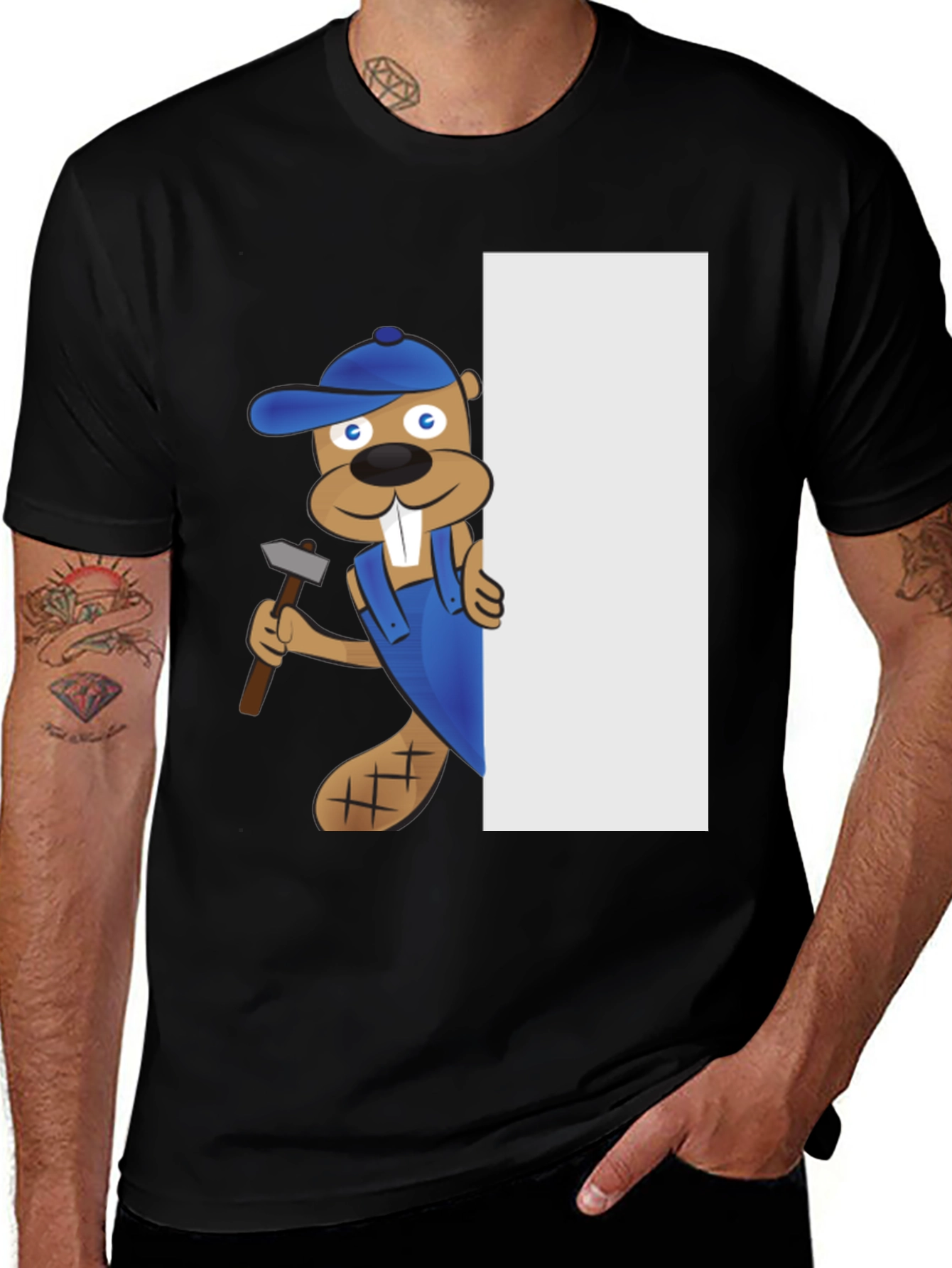 Variant 13 of Cartoon Beaver with Hammer Graphic Tee