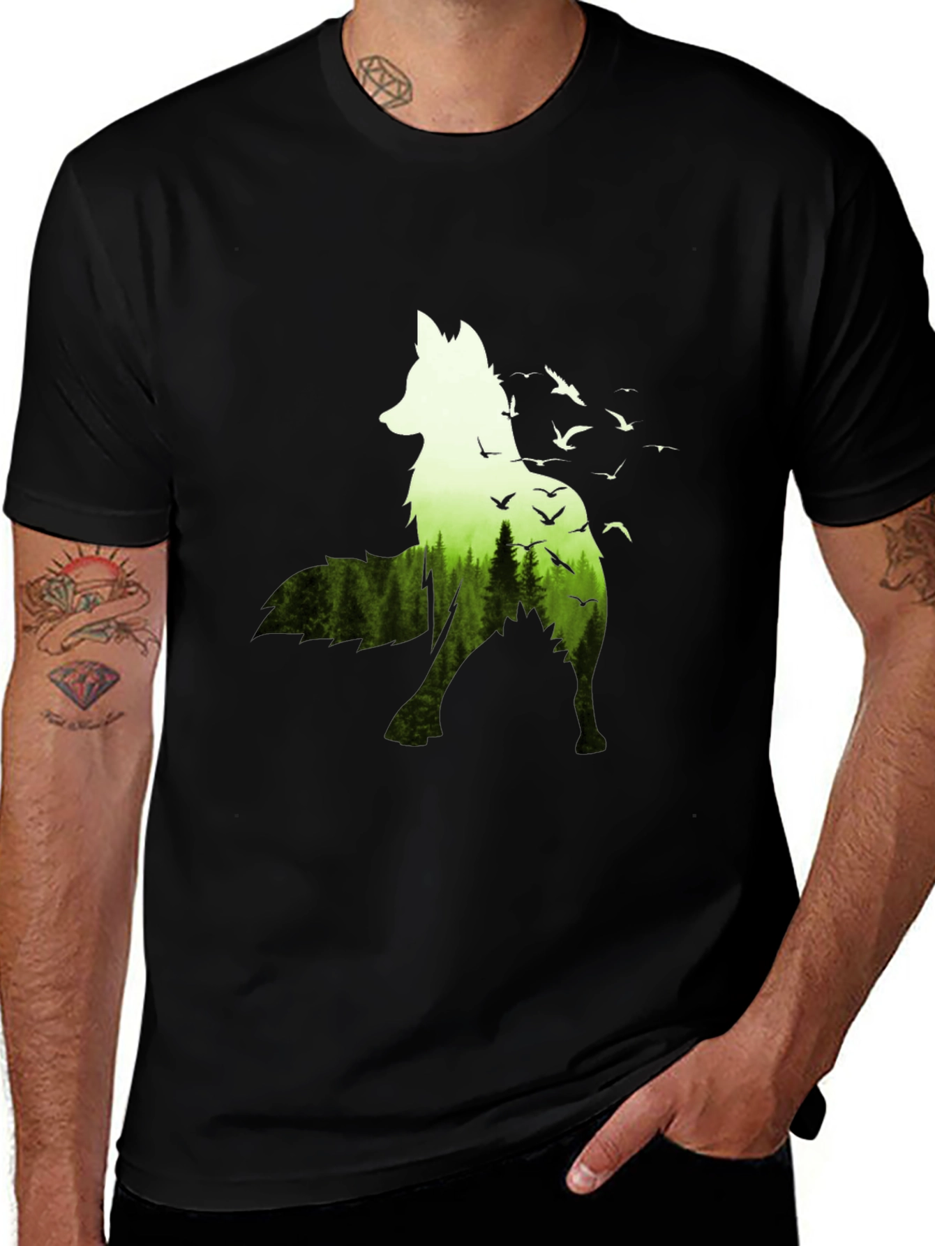 Variant 7 of Nature Wolf Graphic Tee - Men's Black T-Shirt