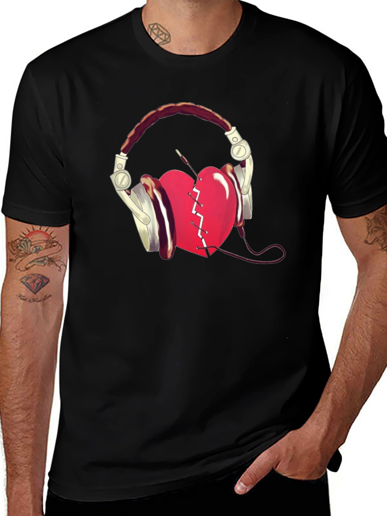 Variant 25 of Heart Headphones Graphic Tee - Stylish Men's T-Shirt