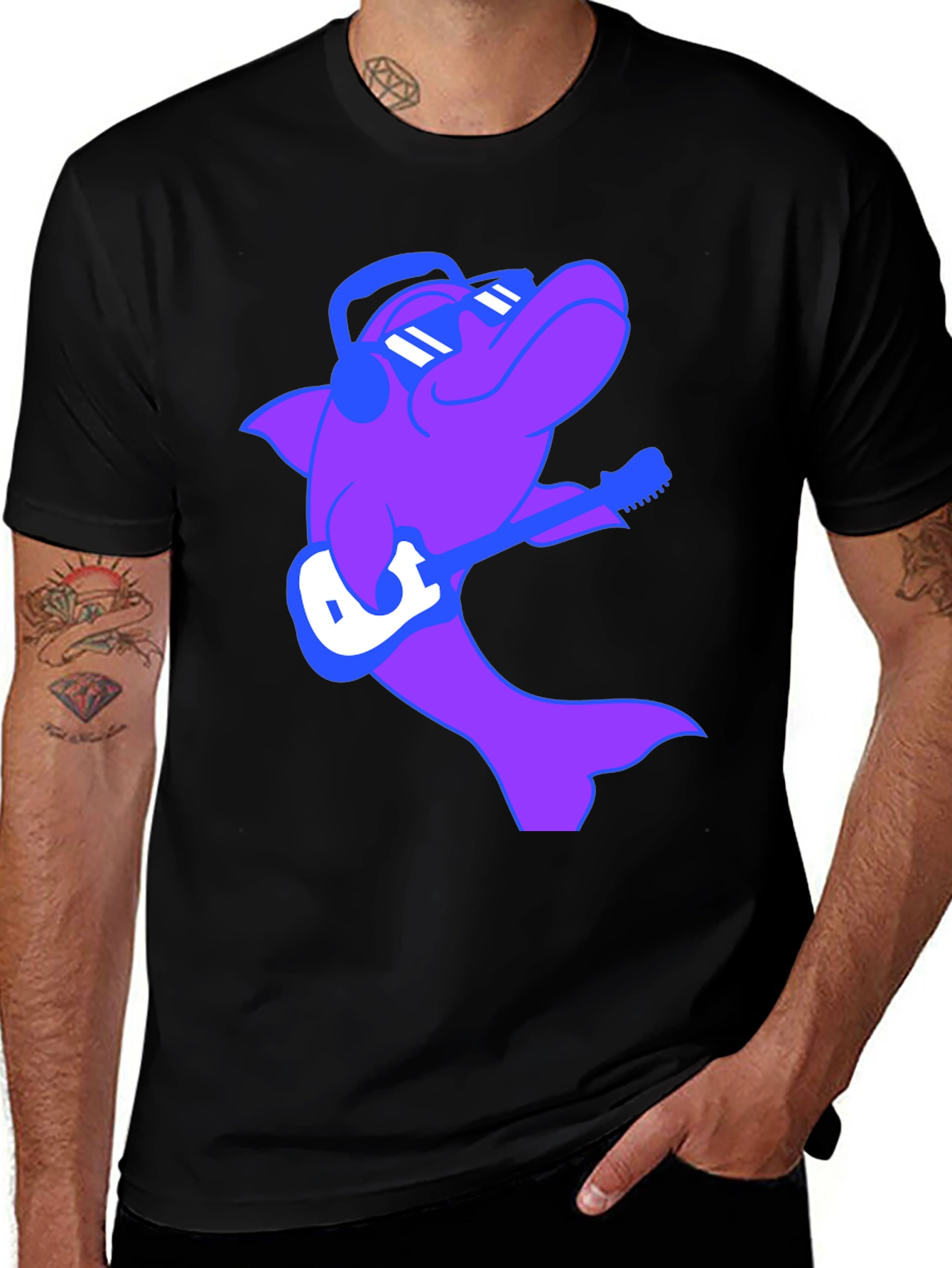 Variant 23 of Cool Dolphin Guitarist T-Shirt - Black