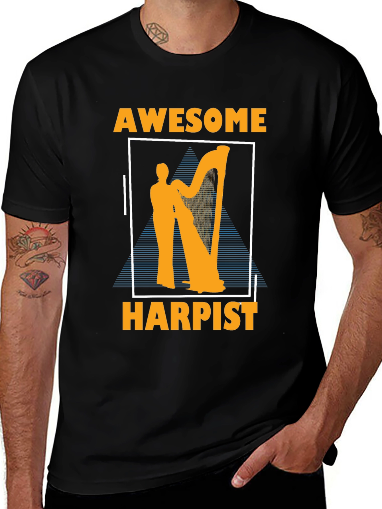 Black Awesome Harpist Graphic T-Shirt Musician Tee main image