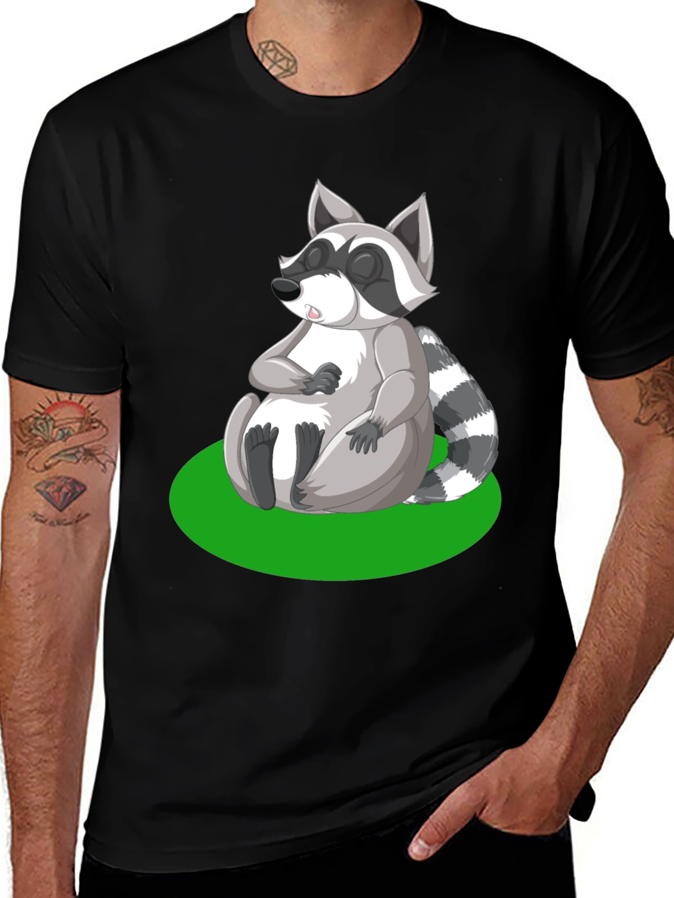 Variant 16 of Men's Black T-Shirt with Raccoon Print