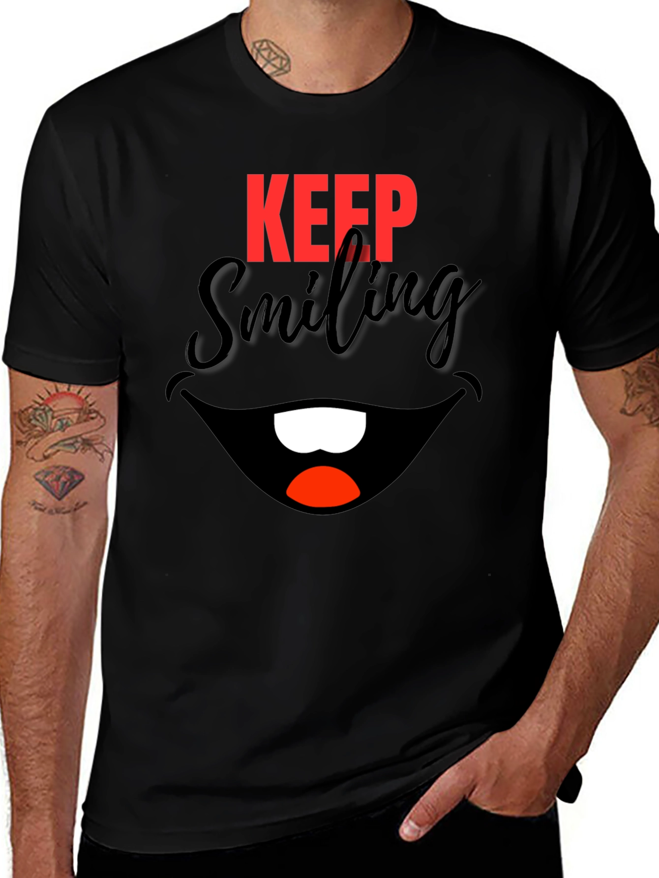 Variant 16 of Keep Smiling Black Graphic Tee