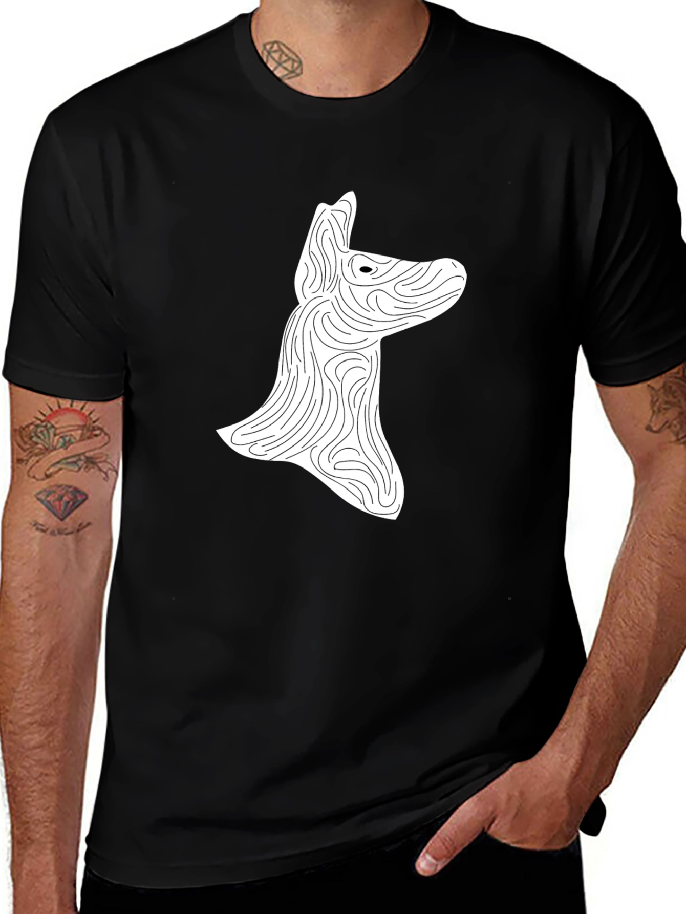 Variant 6 of Abstract Dog Graphic Print Black T-Shirt