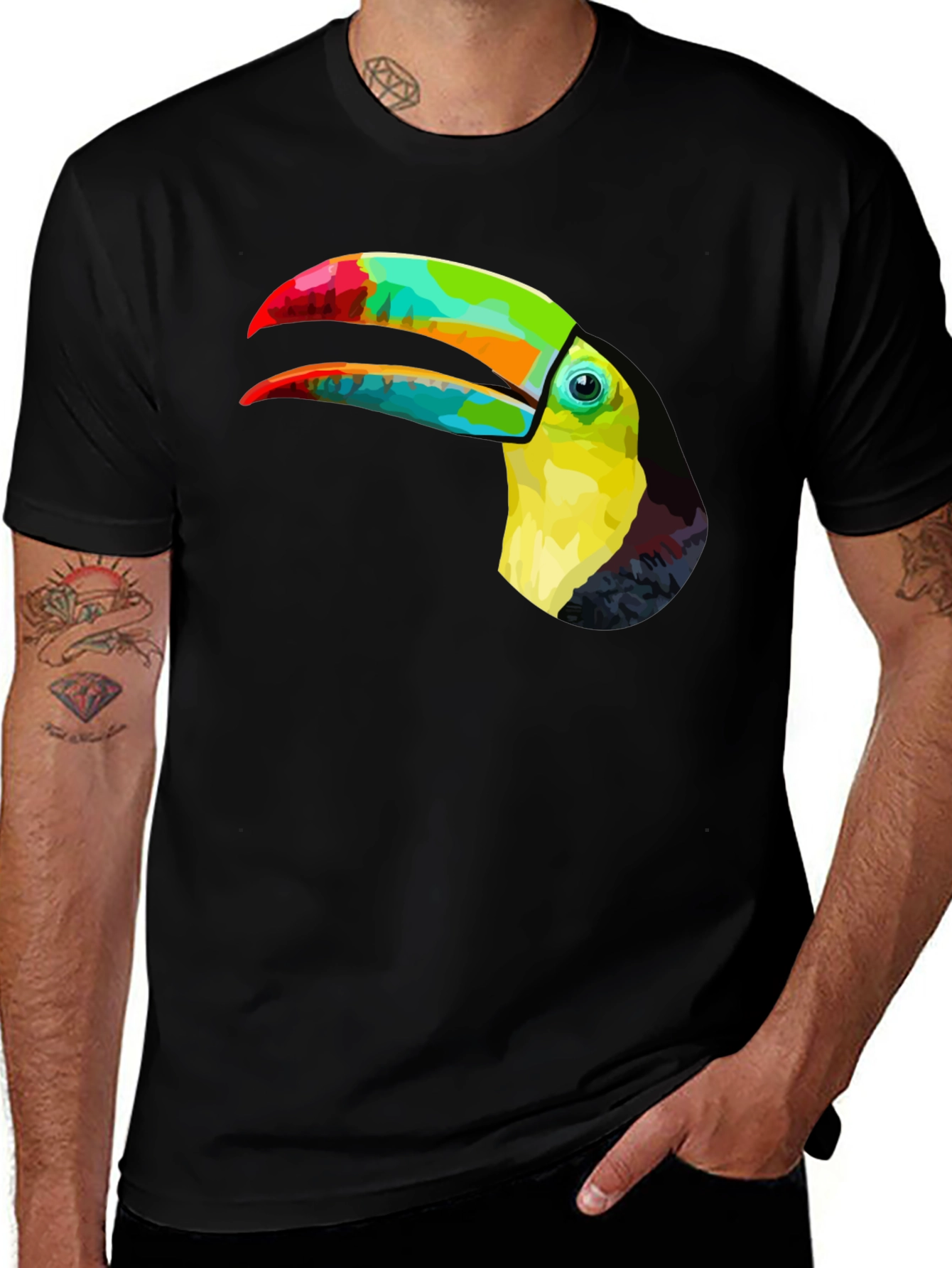 Variant 28 of Vibrant Toucan Graphic Tee - Stylish Men's Black T-Shirt