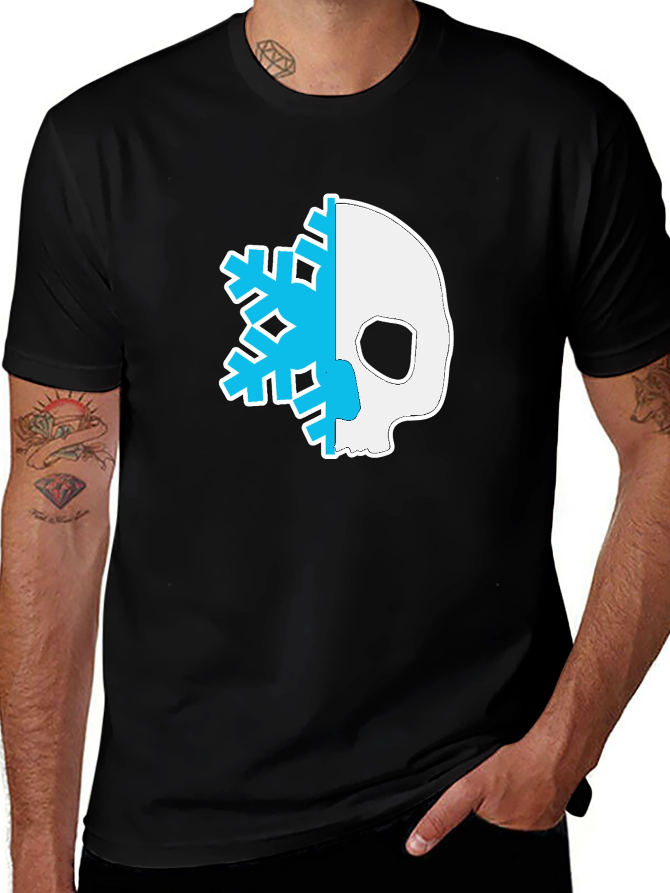 Variant 9 of Skull Snowflake Graphic Tee - Black Cotton Blend