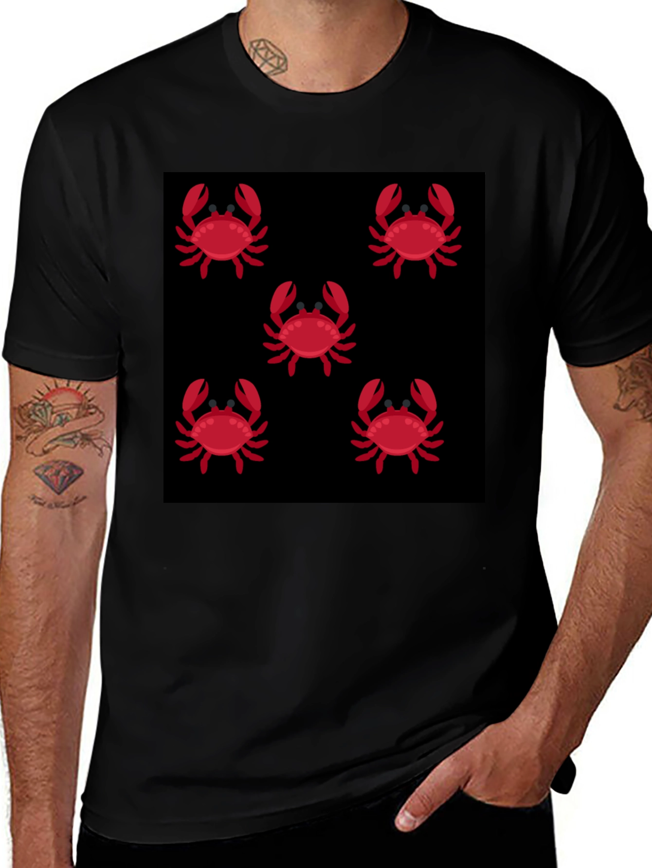 Variant 16 of Red Crab Pattern Black T-Shirt