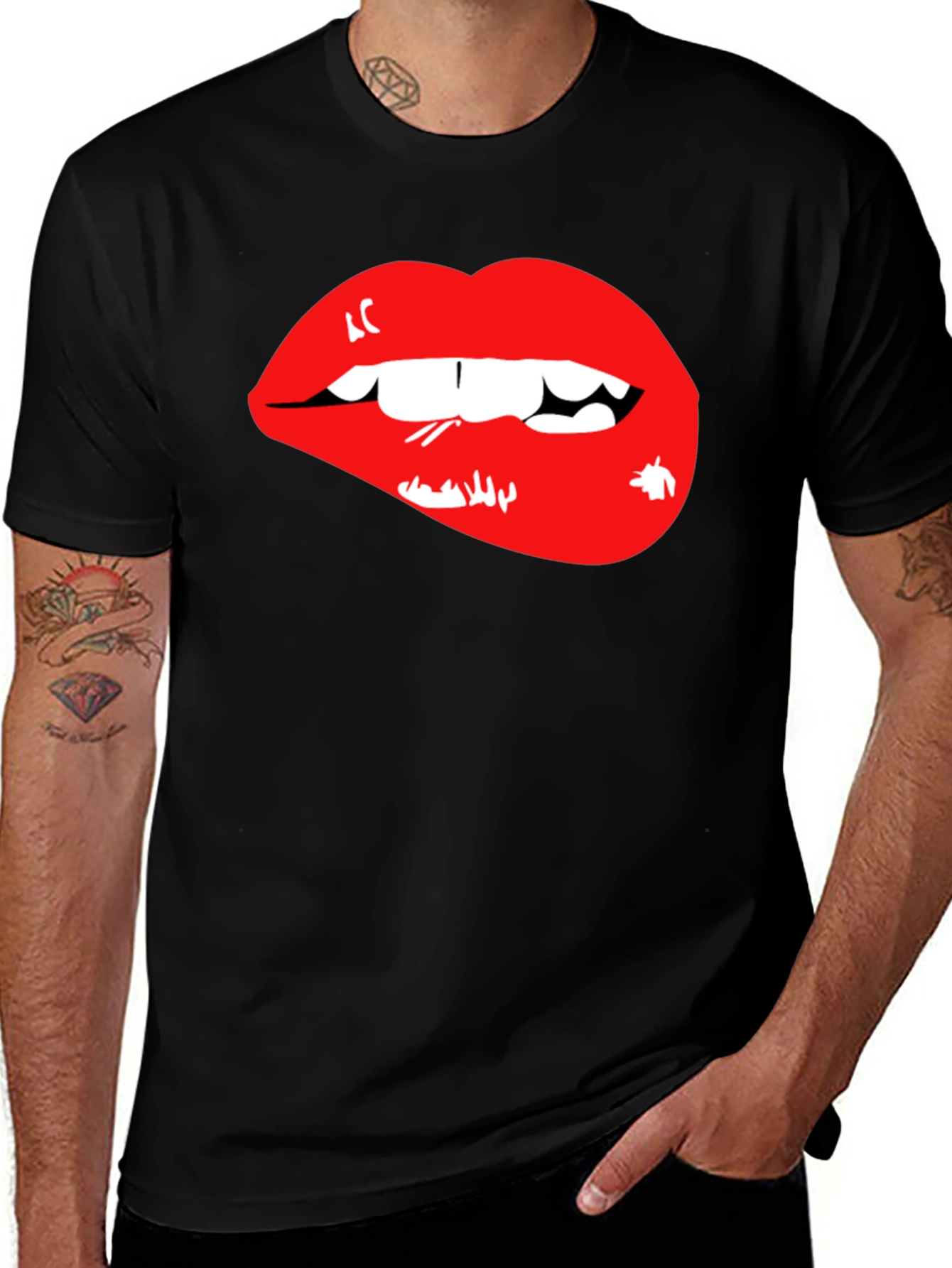 Variant 2 of Red Lips Graphic Black T-Shirt
