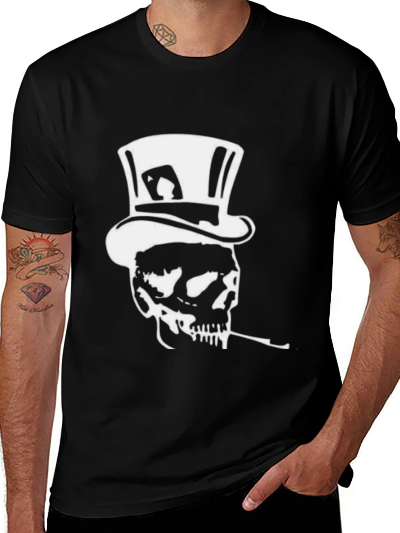 Variant 27 of Skull in Top Hat Graphic Tee - Black