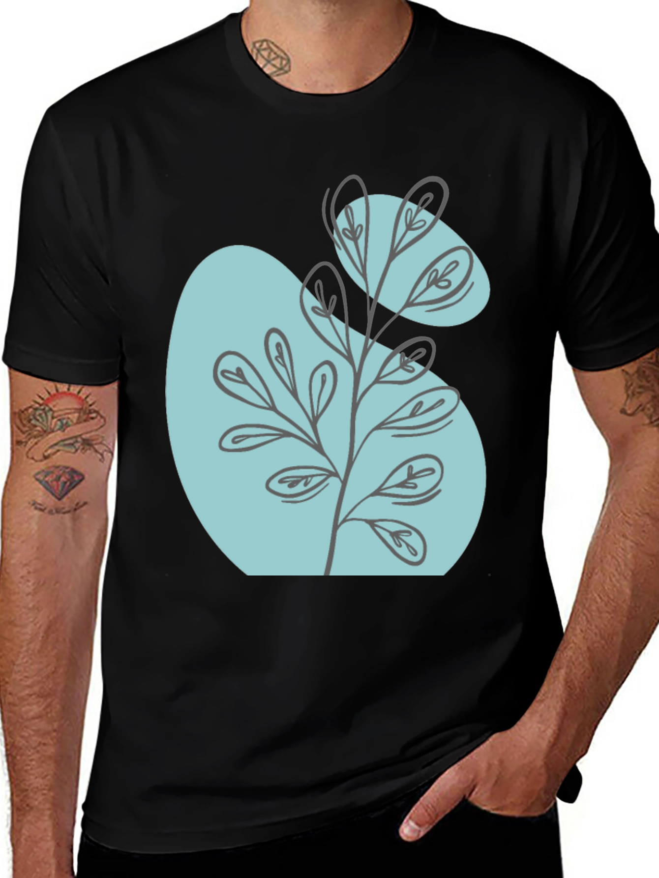 Variant 12 of Abstract Botanical Graphic Black T-Shirt