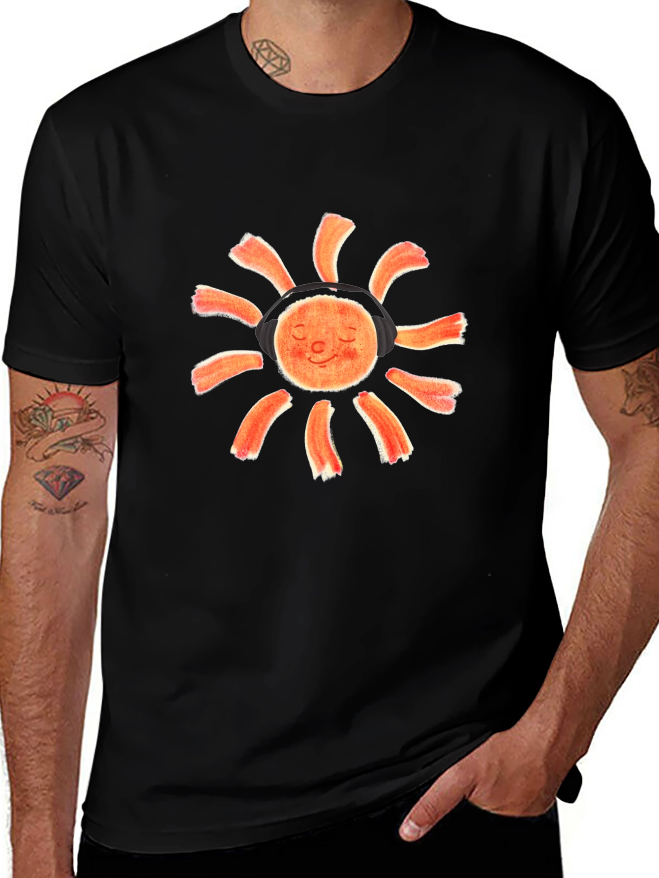Variant 18 of Sun With Headphones Black Graphic T-Shirt