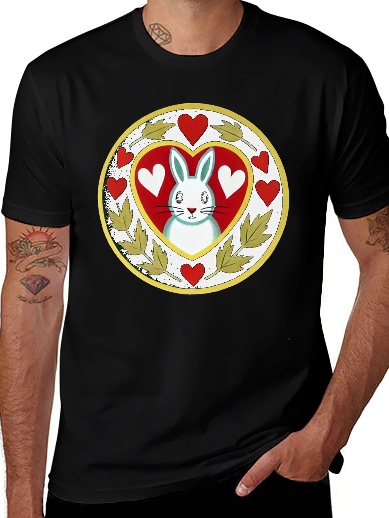 Rabbit Heart Graphic Tee - Black Cotton Blend