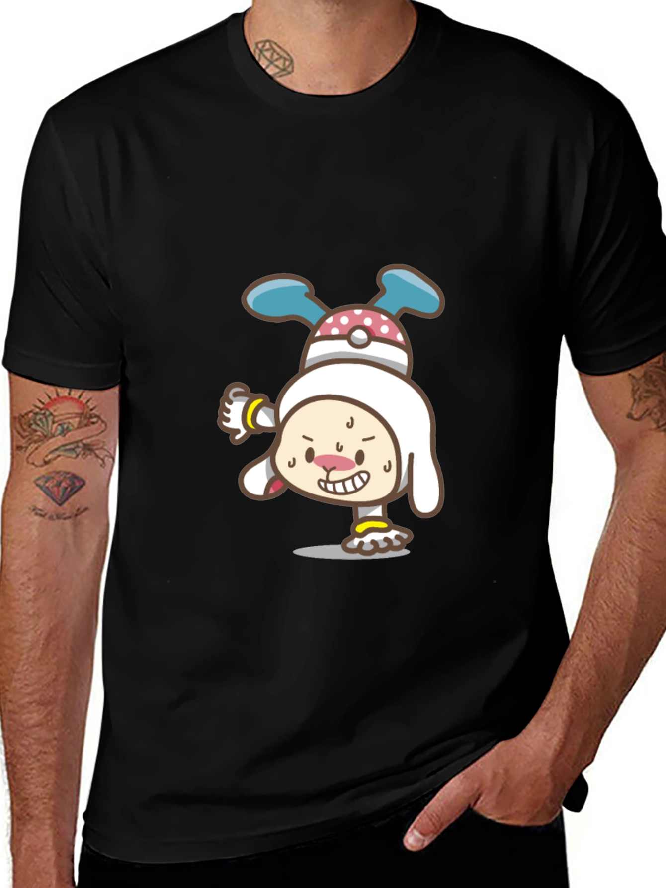 Variant 20 of Cartoon Character Graphic Black T-Shirt