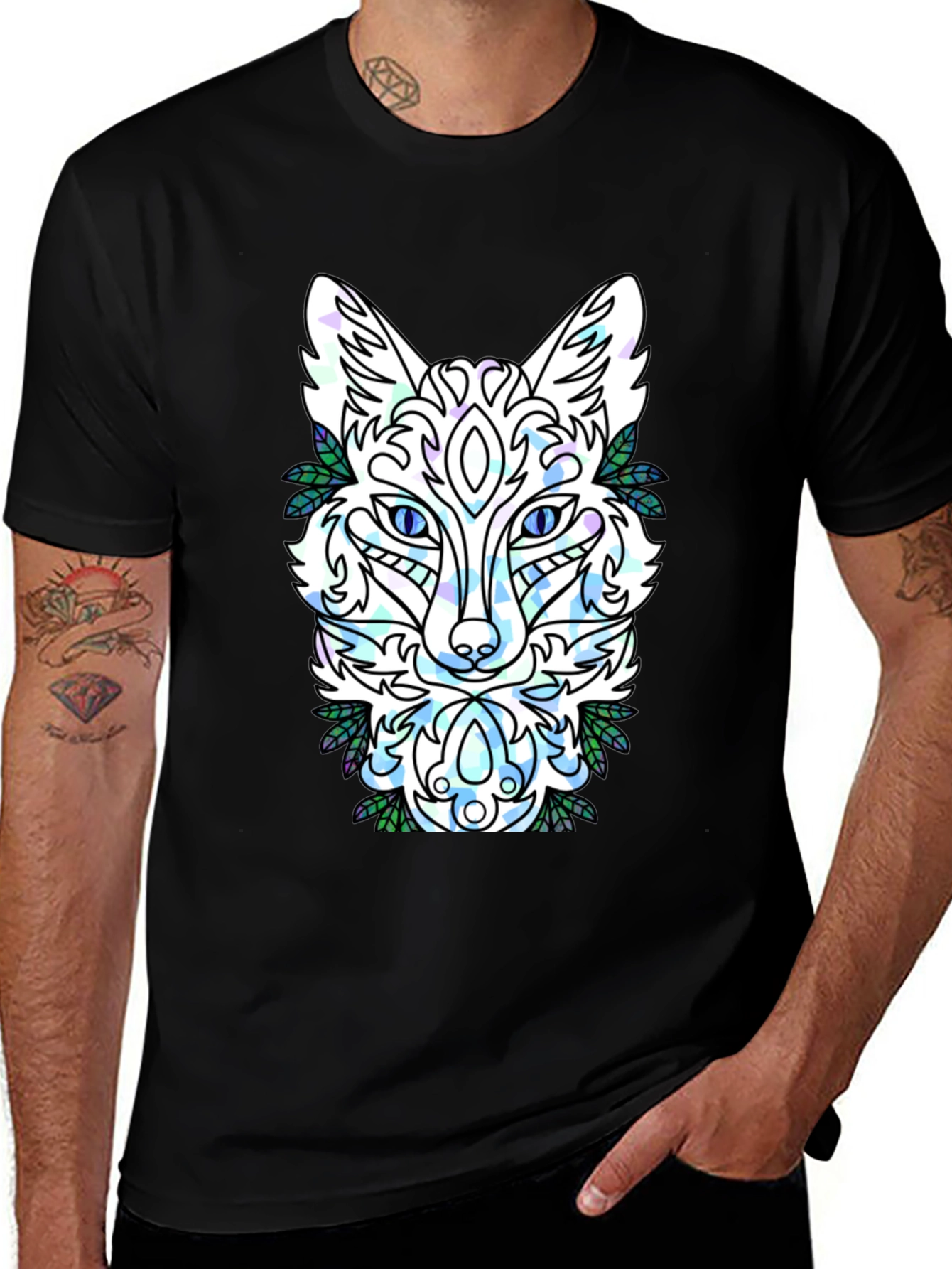 Variant 14 of Abstract Fox Graphic Tee - Men's Black T-Shirt