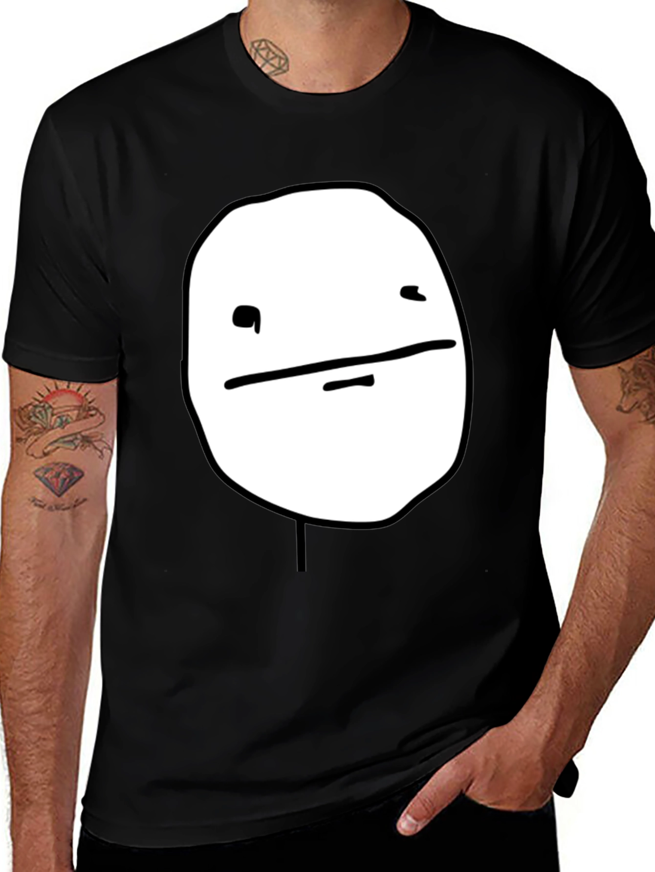 Variant 27 of Expressionless Meme Face Graphic Tee - Men's Black T-Shirt