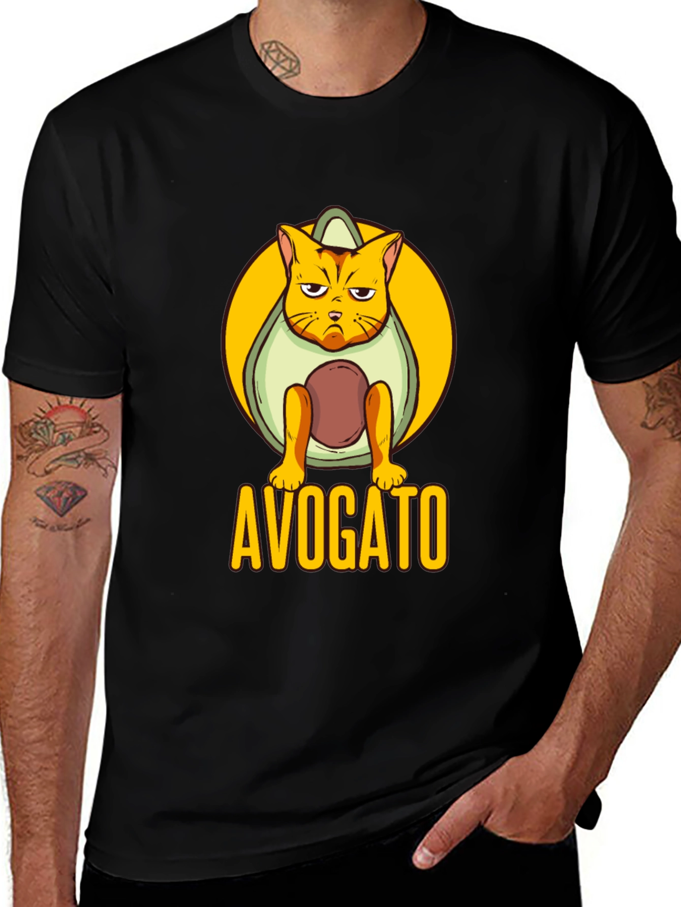 Variant 16 of Avogato Black T-Shirt: Cat Avocado Pun