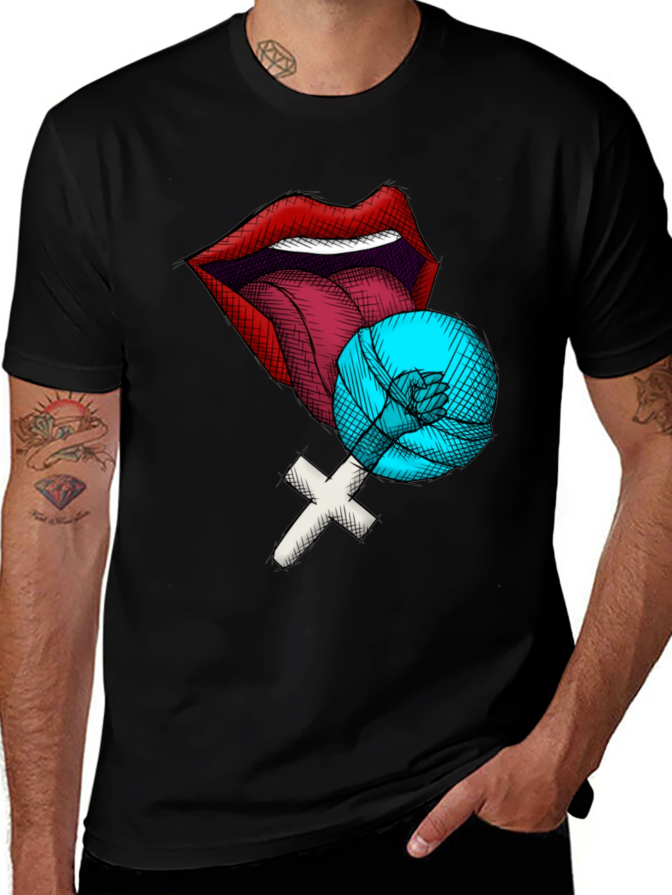 Variant 29 of Lips Lollipop T-Shirt - Black Cotton Tee