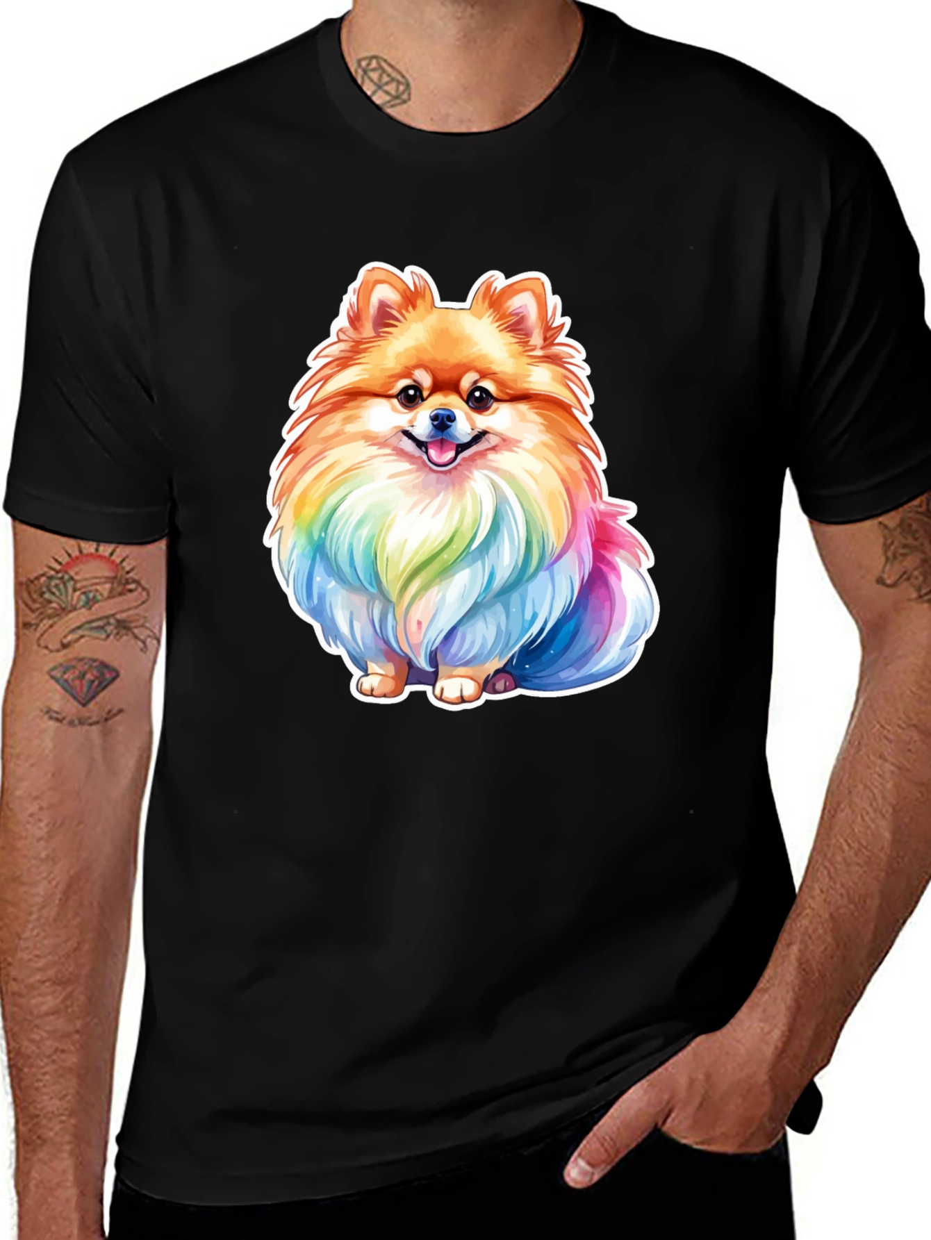 Variant 27 of Rainbow Pomeranian Dog Graphic T-Shirt