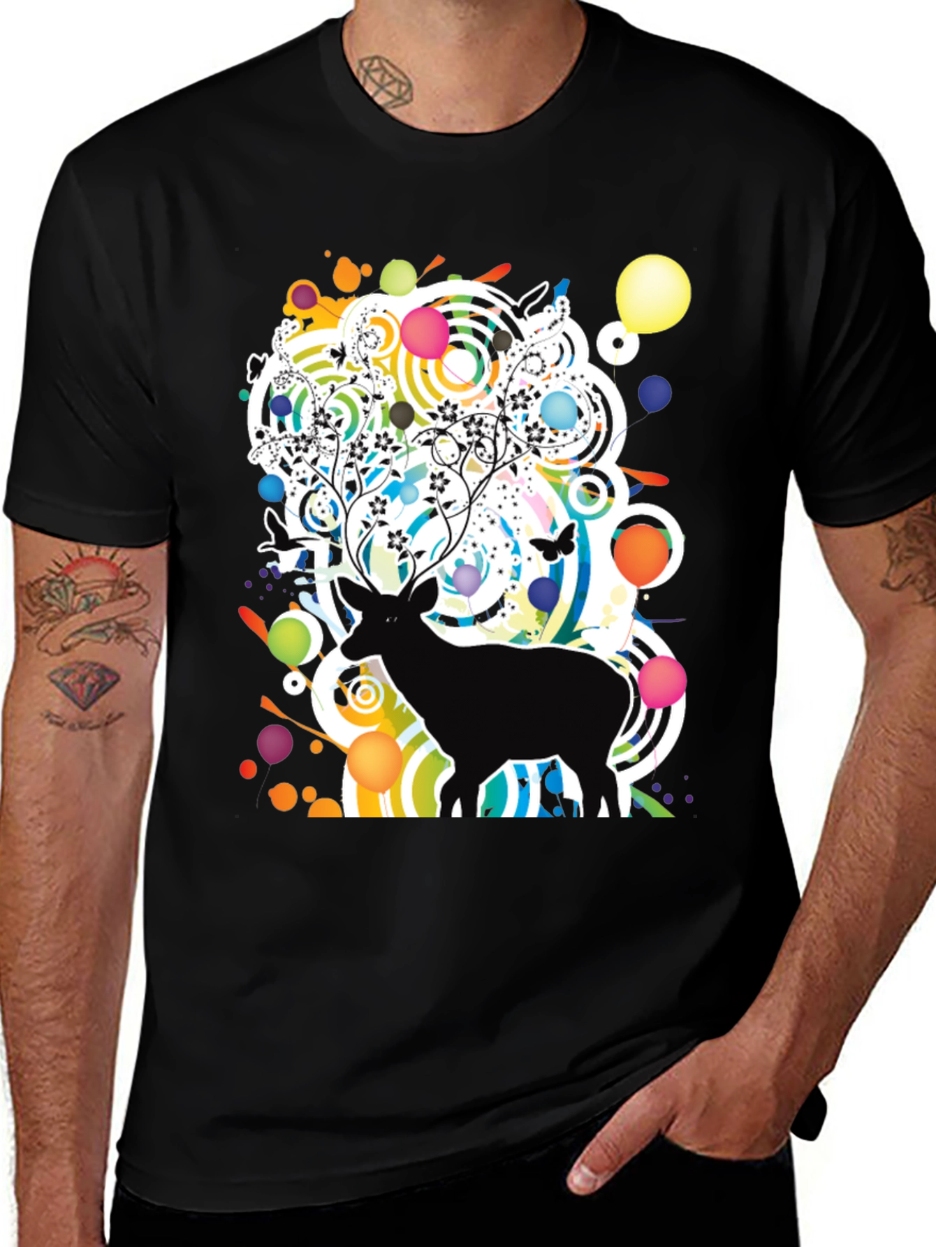 Variant 12 of Artistic Deer Graphic Tee - Modern Black T-Shirt