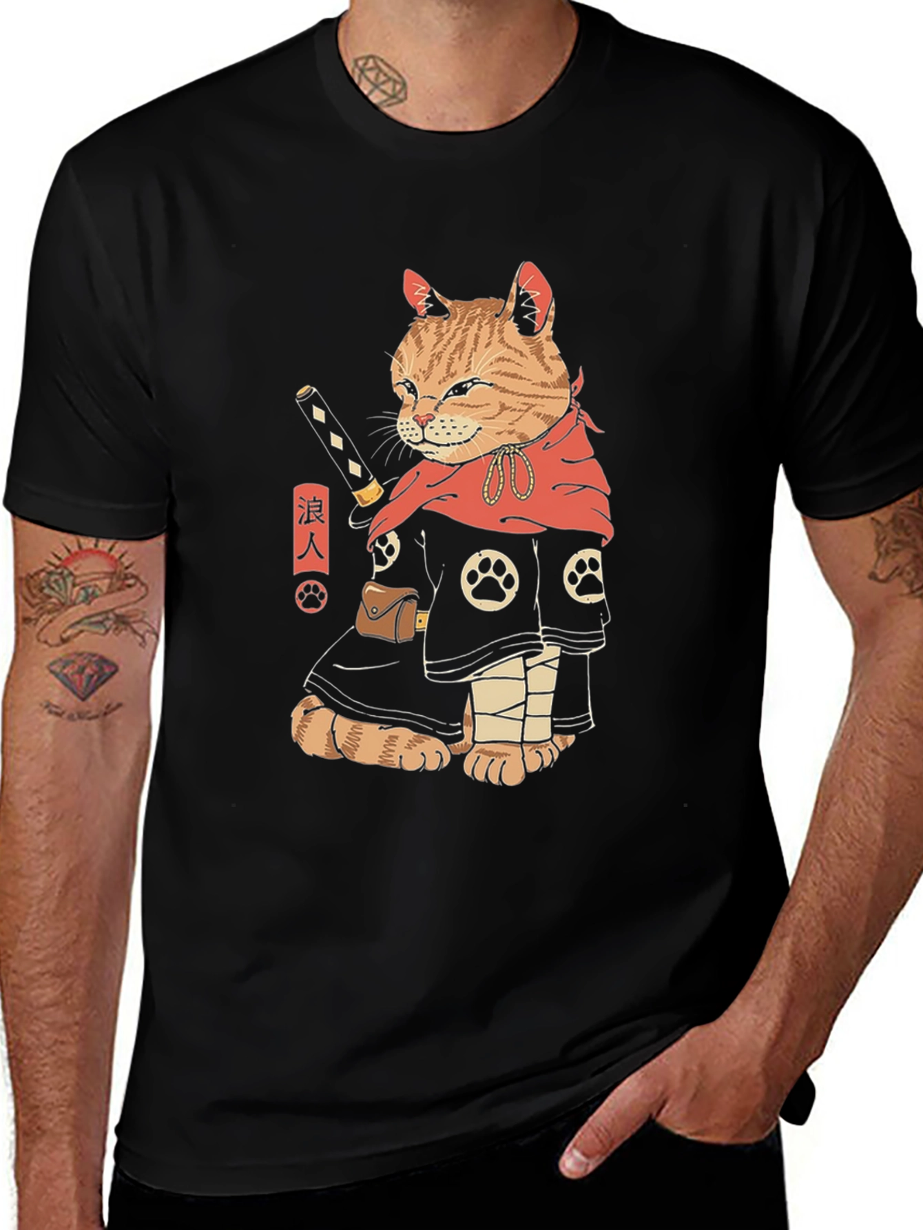 Samurai Cat T-Shirt - Unique Graphic Tee