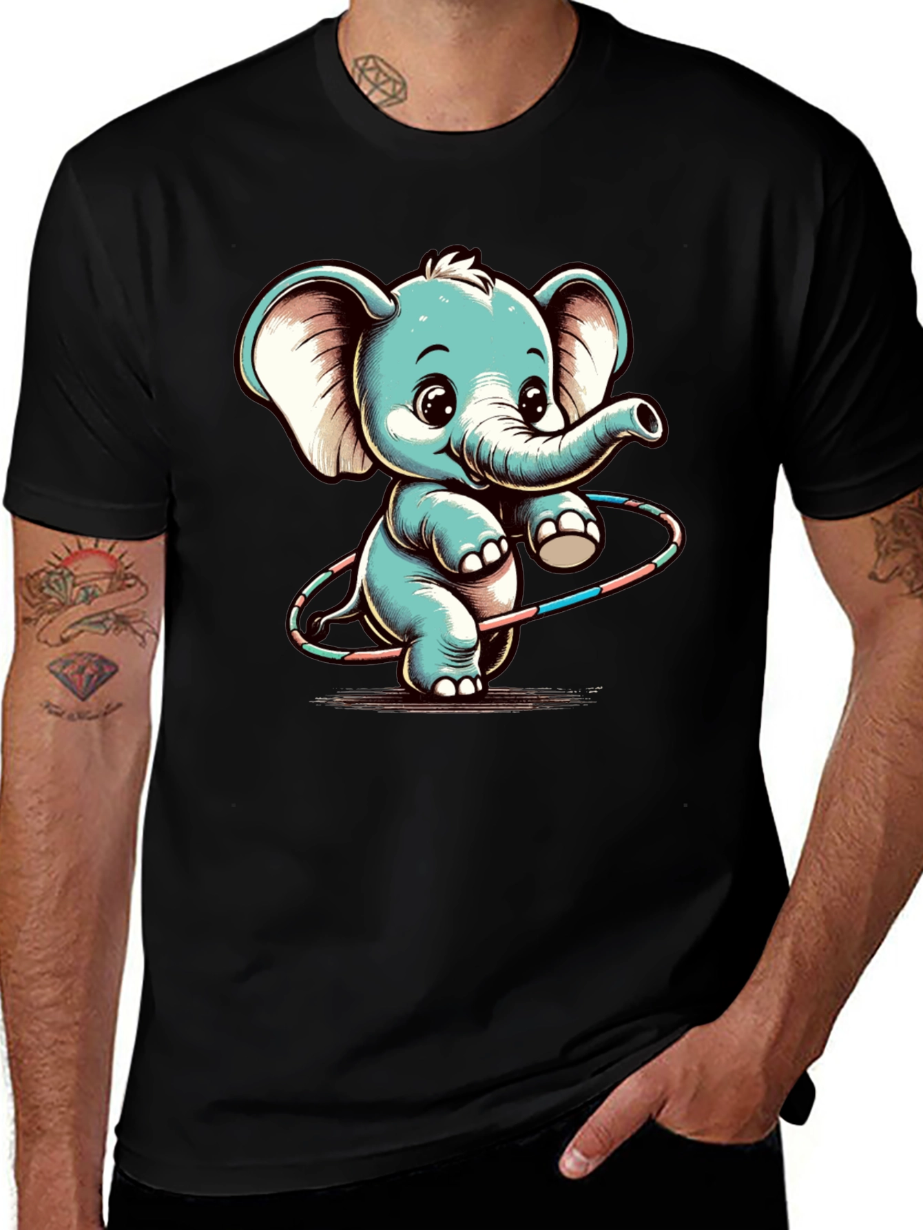 Elephant Hula Hoop T-Shirt - Cute Animal Graphic Tee