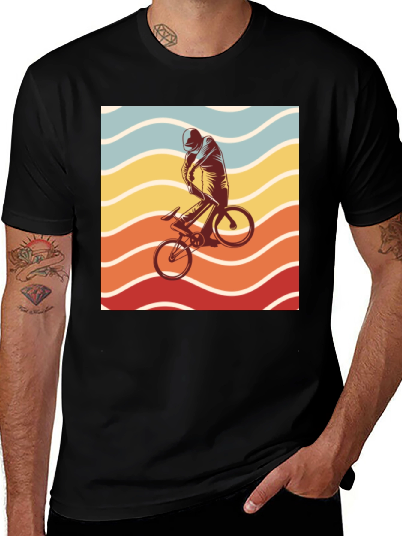 Black Retro Sunset Cyclist Graphic Tee - Black main image