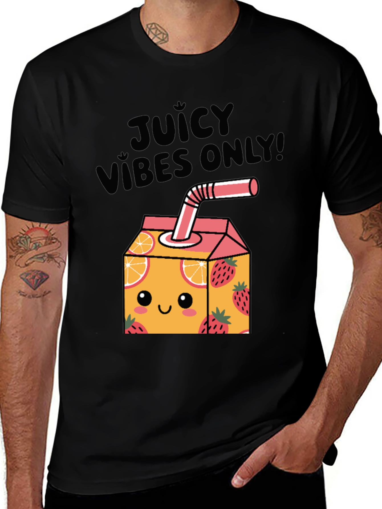 Juicy Vibes Only T-Shirt - Cartoon Fruit Juice Box Design