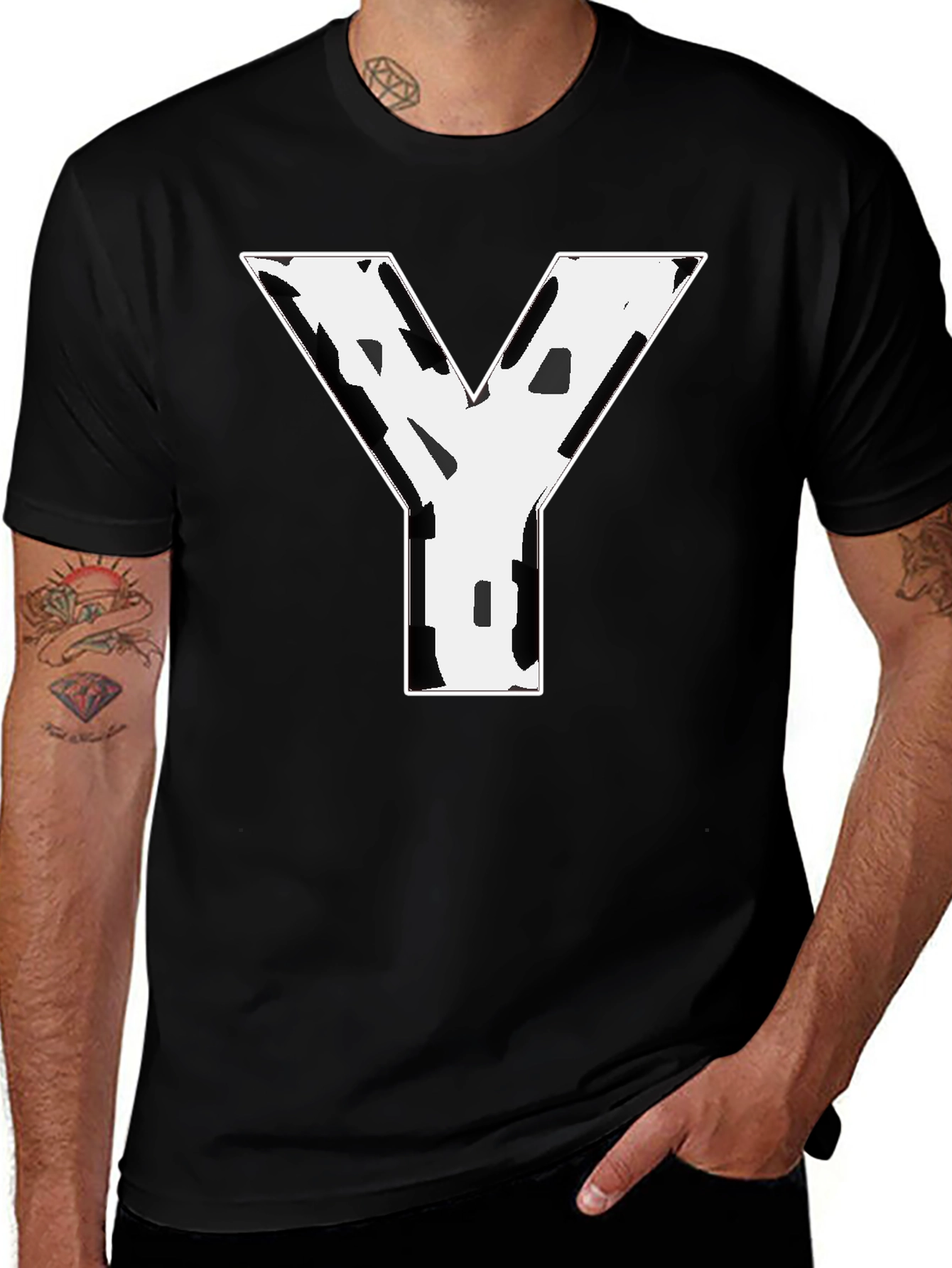 Variant 16 of Black T-Shirt with White Letter Y Graphic