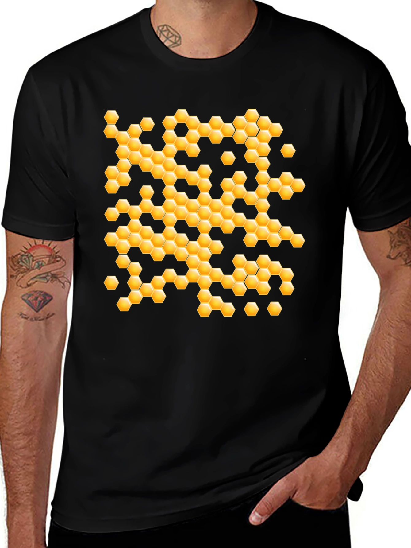 Black Honeycomb Pattern Graphic T-Shirt main image